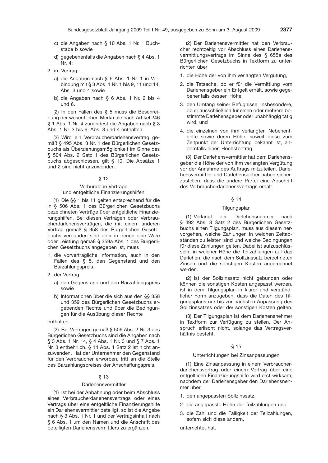 BGBl. 2009, Seite 2377 — Originalseite als Abbildung