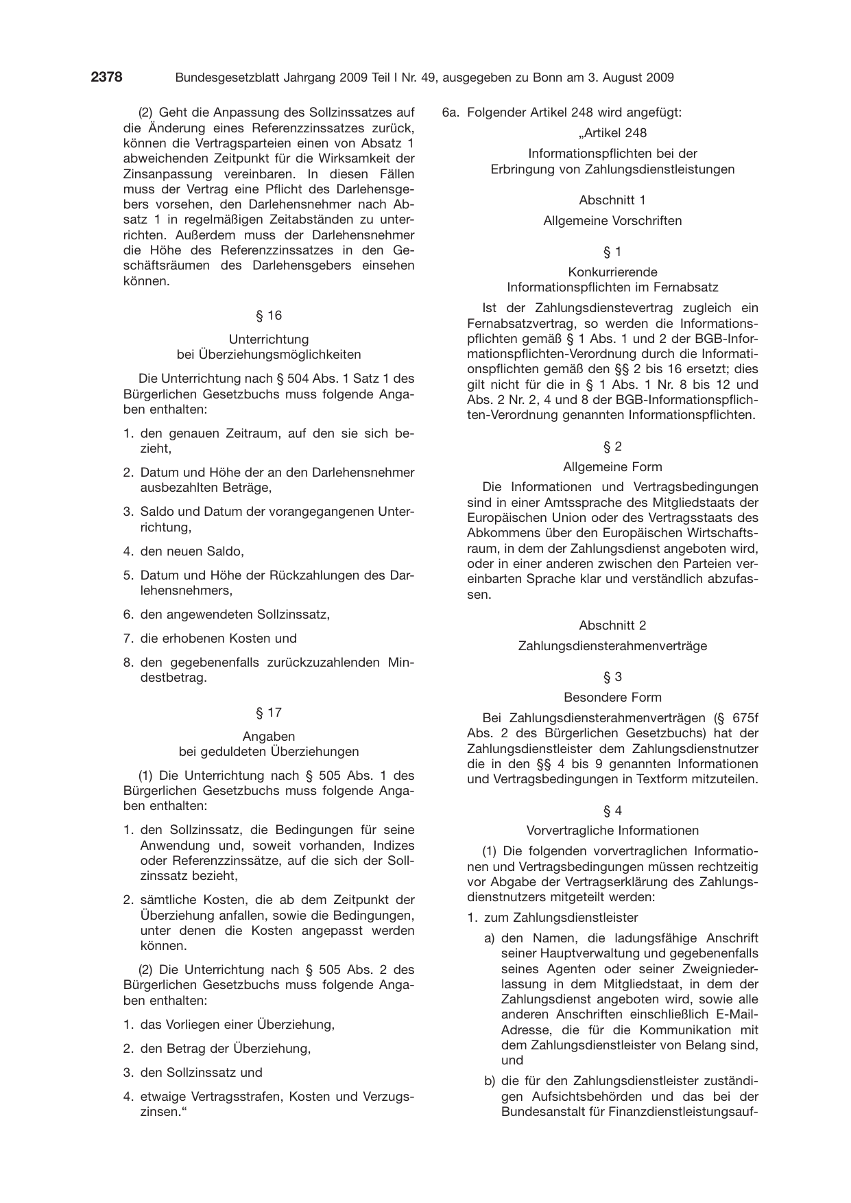 BGBl. 2009, Seite 2378 — Originalseite als Abbildung