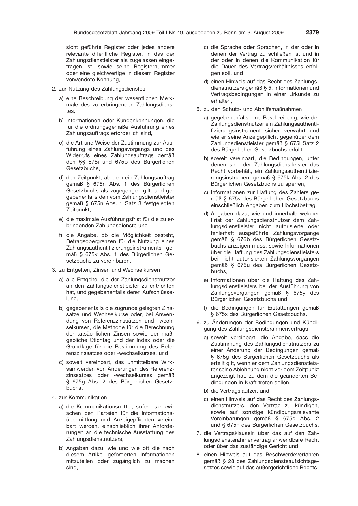BGBl. 2009, Seite 2379 — Originalseite als Abbildung