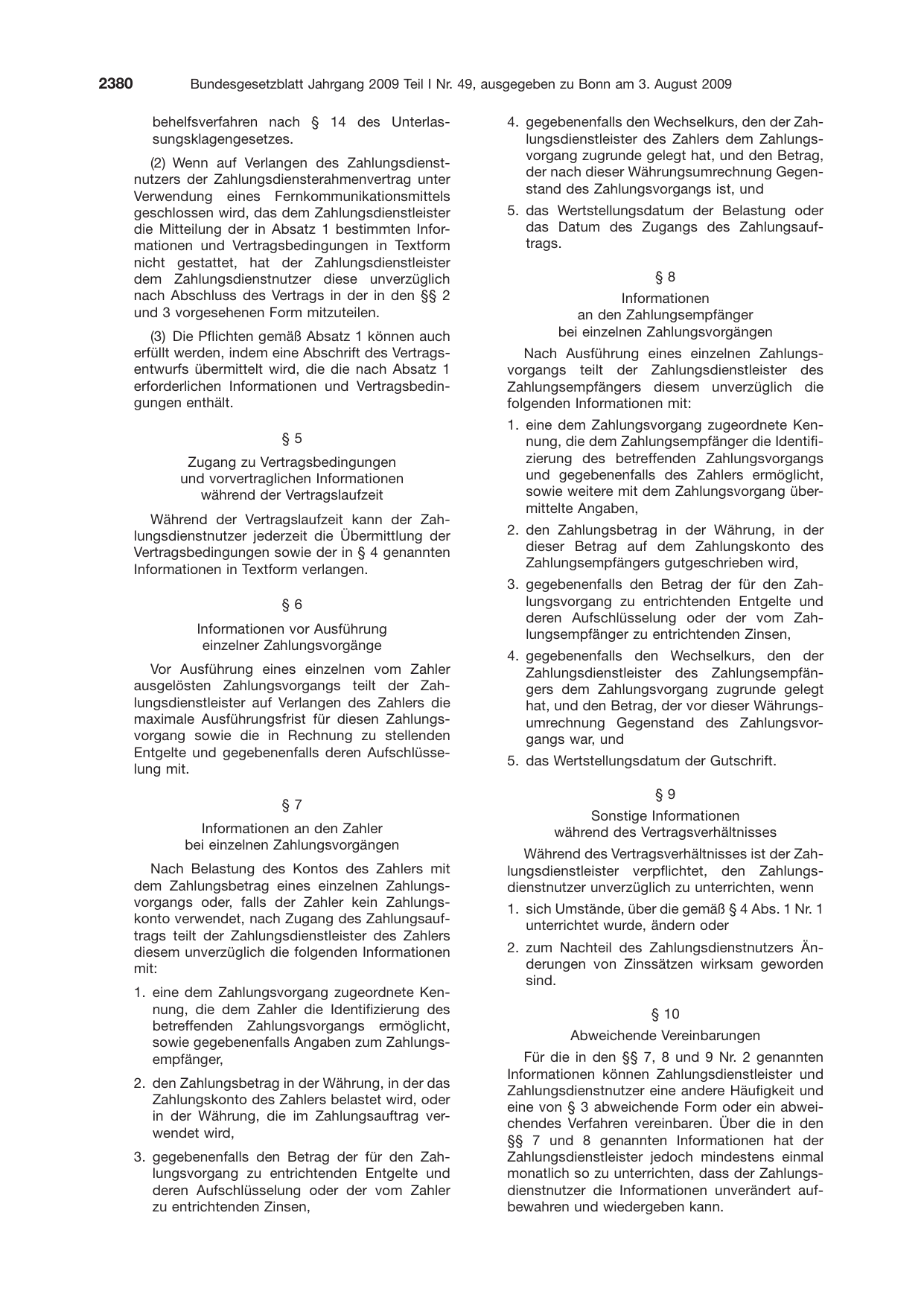BGBl. 2009, Seite 2380 — Originalseite als Abbildung