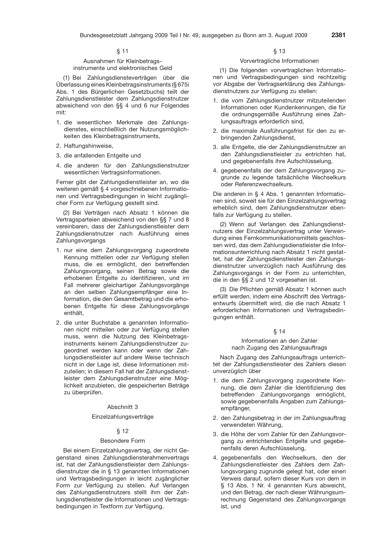 BGBl. 2009, Seite 2381 — Originalseite als Abbildung