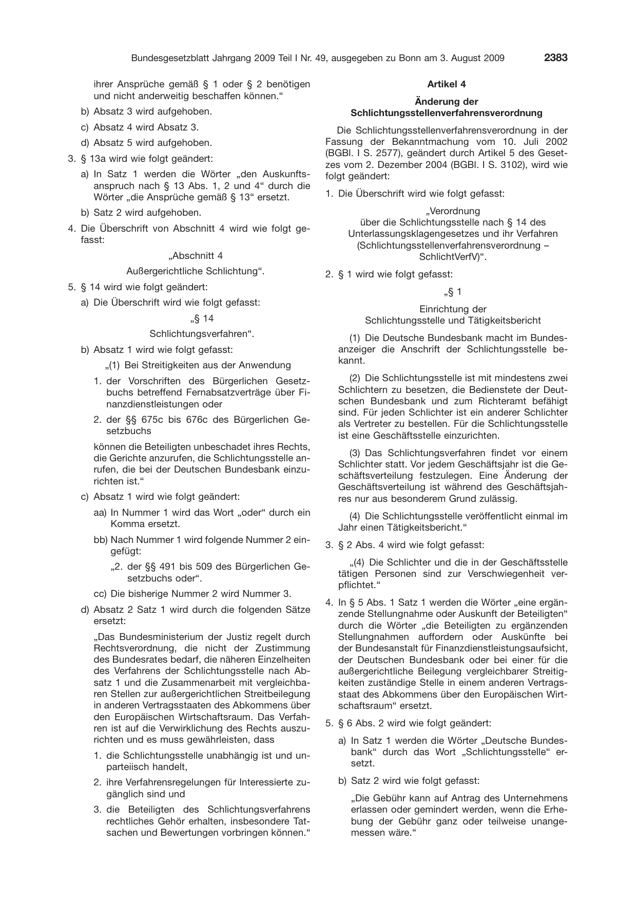 BGBl. 2009, Seite 2383 — Originalseite als Abbildung