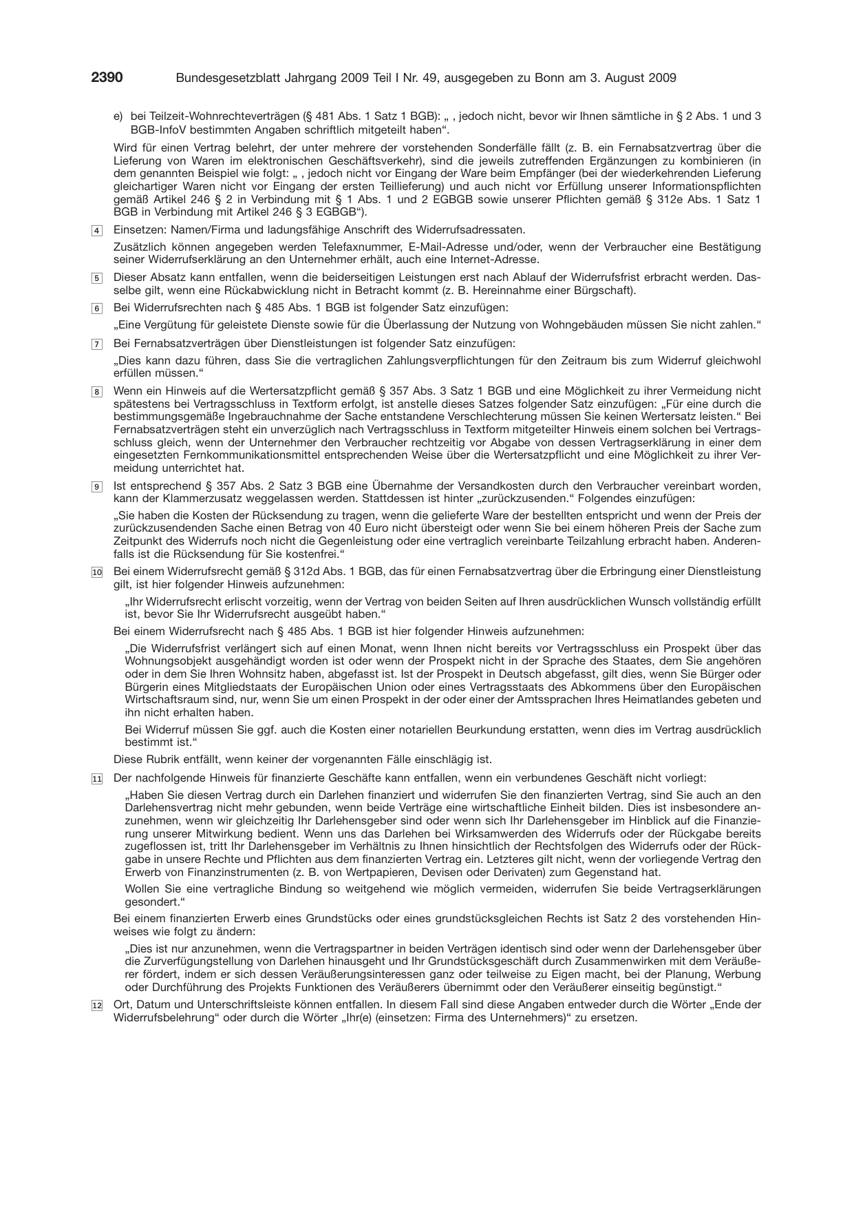 BGBl. 2009, Seite 2390 — Originalseite als Abbildung