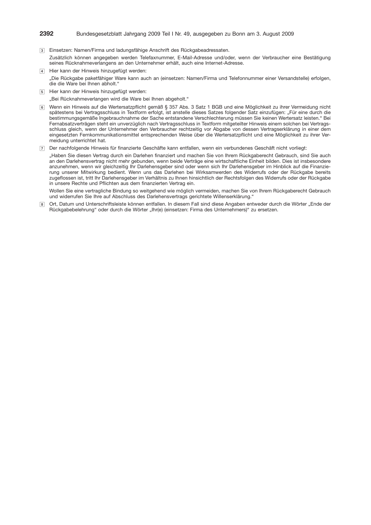 BGBl. 2009, Seite 2392 — Originalseite als Abbildung