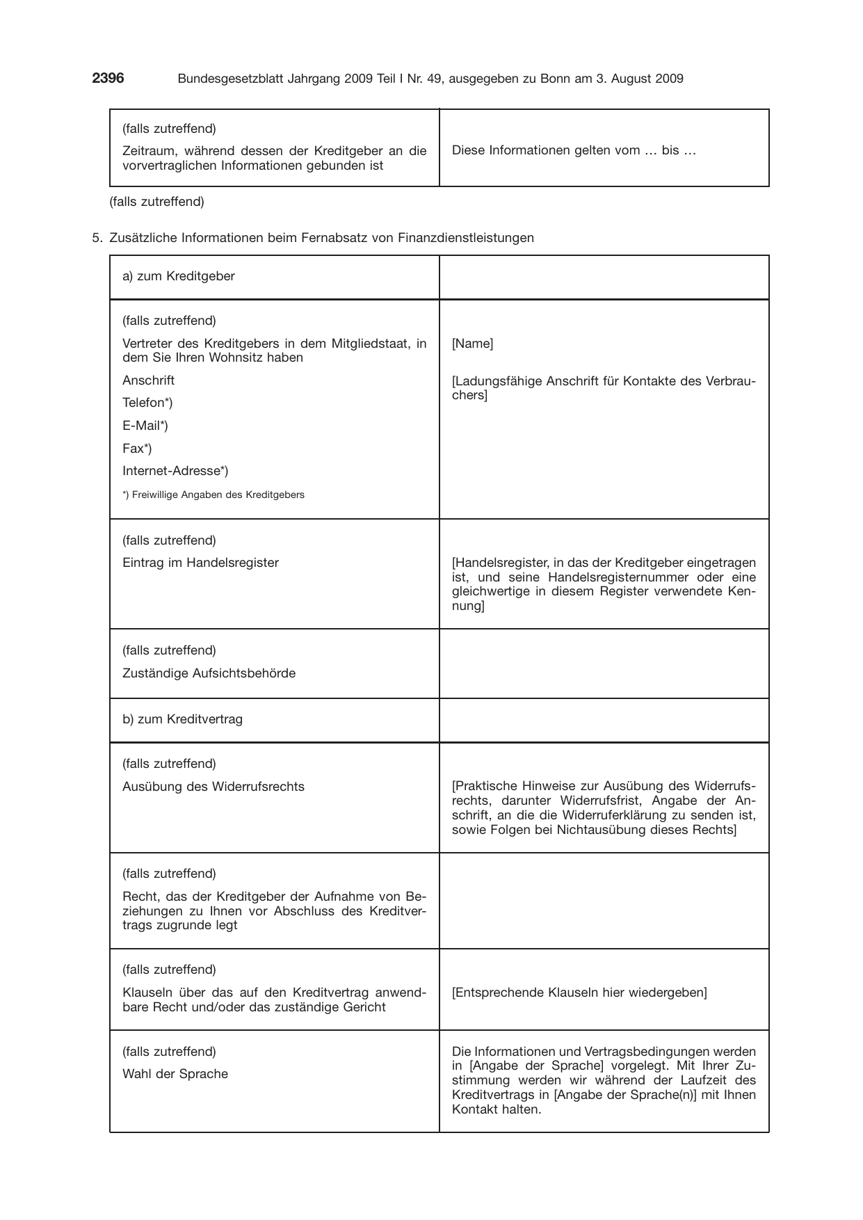 BGBl. 2009, Seite 2396 — Originalseite als Abbildung