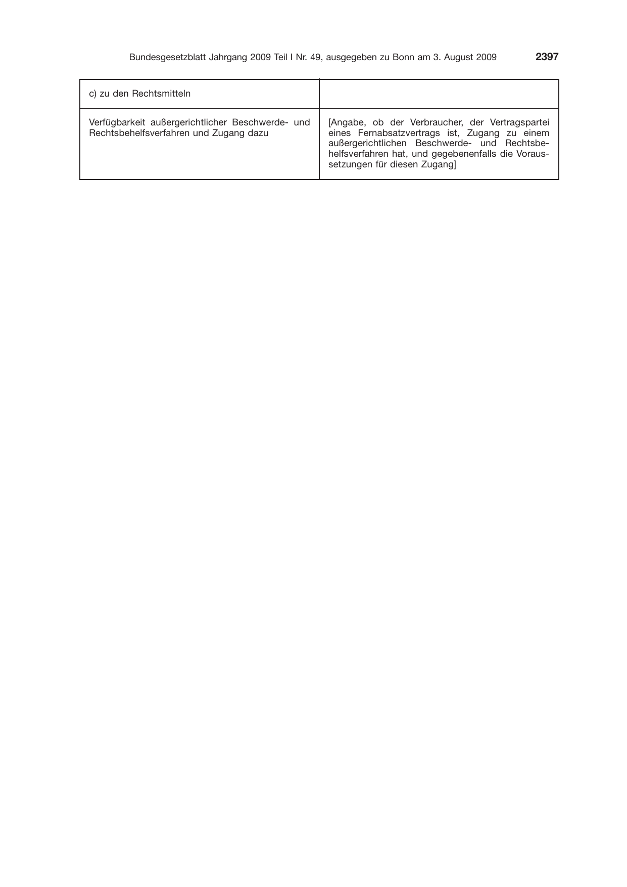 BGBl. 2009, Seite 2397 — Originalseite als Abbildung