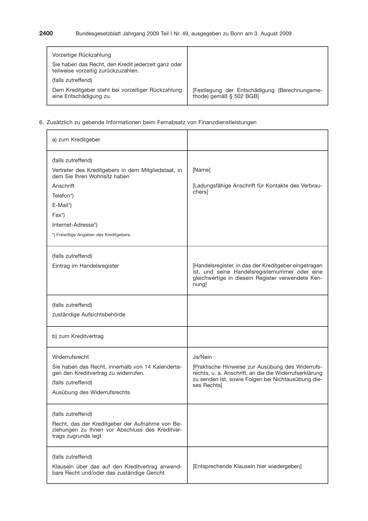BGBl. 2009, Seite 2400 — Originalseite als Abbildung