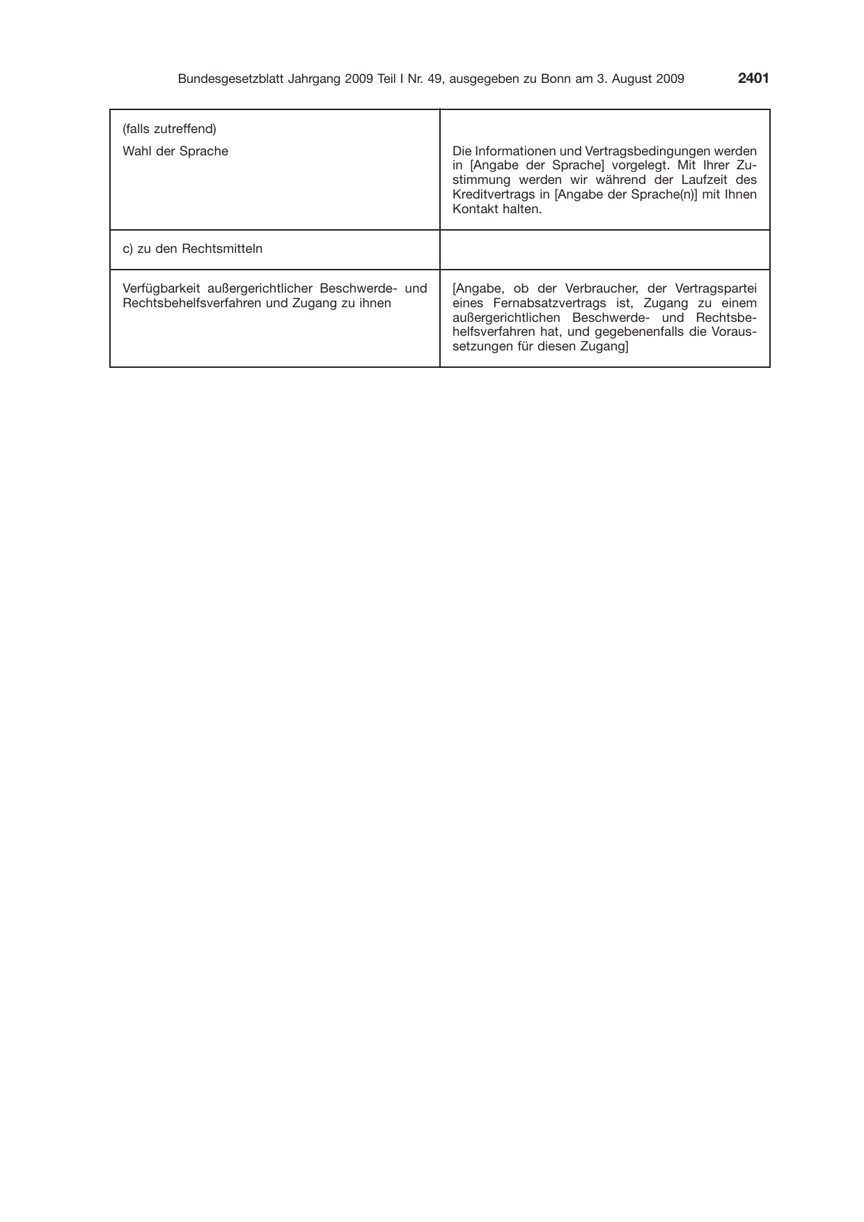 BGBl. 2009, Seite 2401 — Originalseite als Abbildung