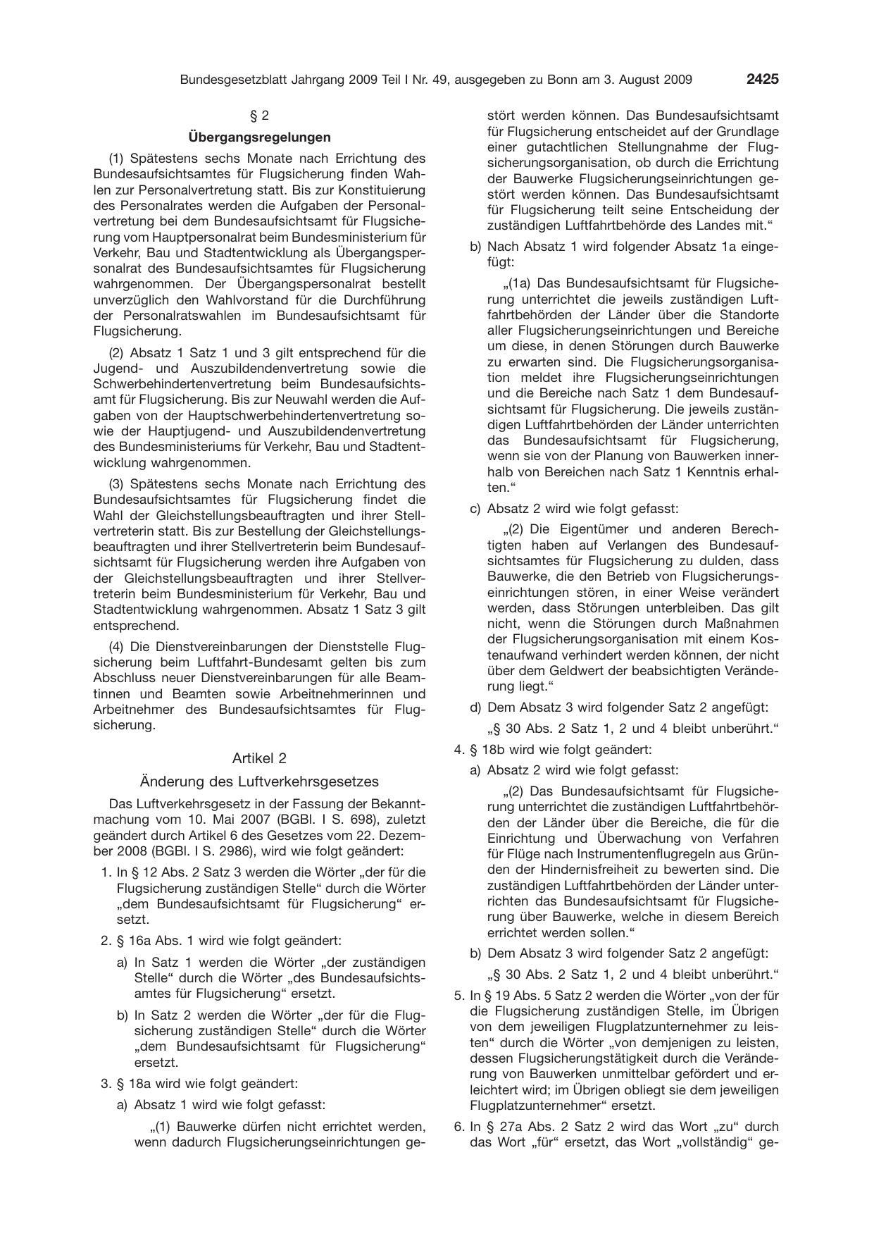 BGBl. 2009, Seite 2425 — Originalseite als Abbildung