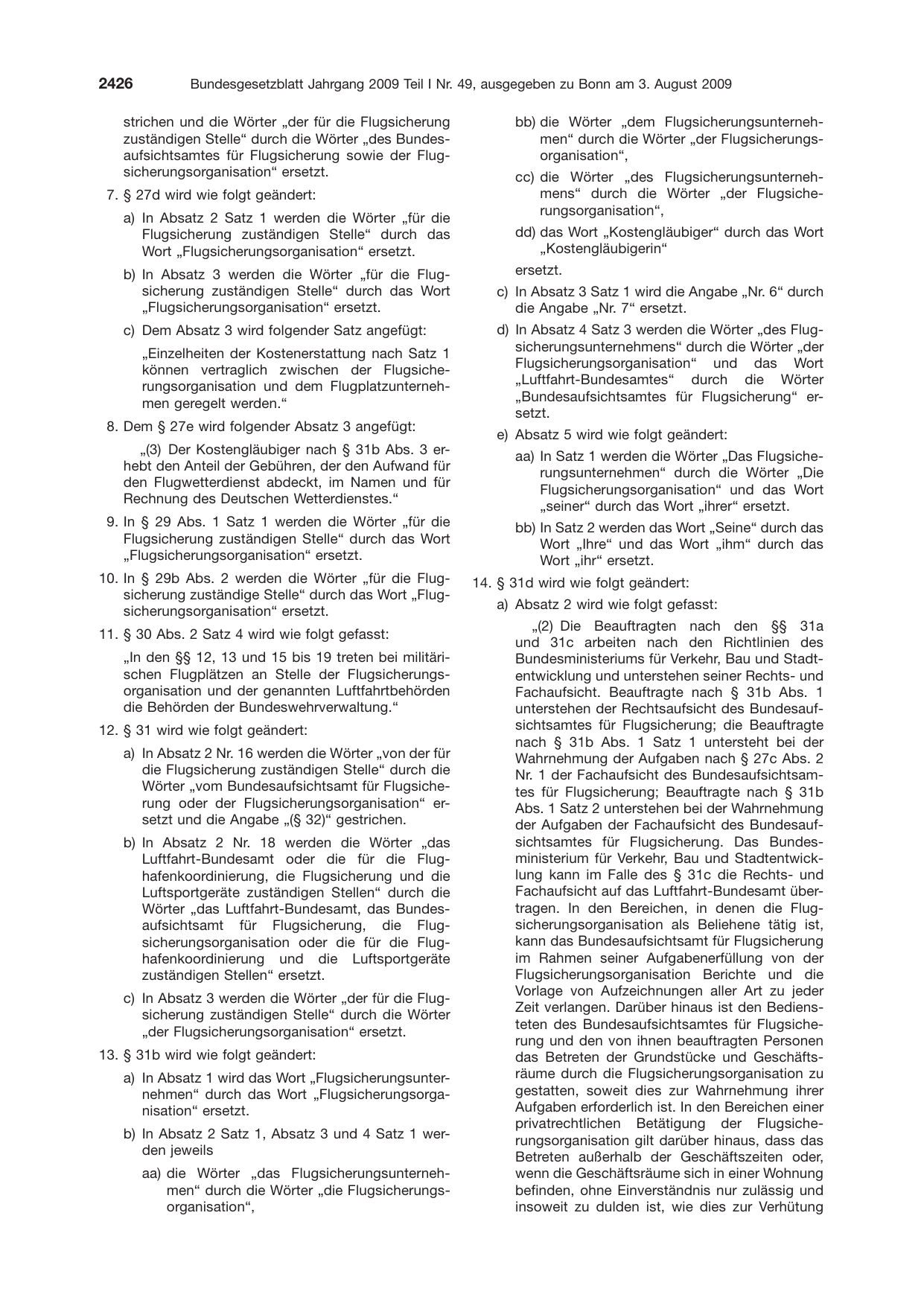 BGBl. 2009, Seite 2426 — Originalseite als Abbildung