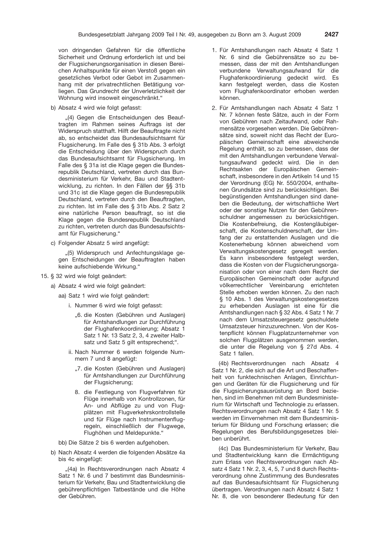 BGBl. 2009, Seite 2427 — Originalseite als Abbildung