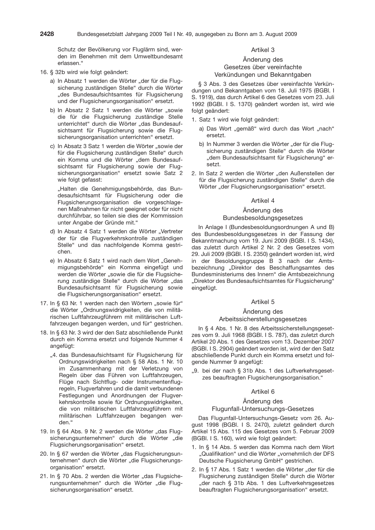 BGBl. 2009, Seite 2428 — Originalseite als Abbildung