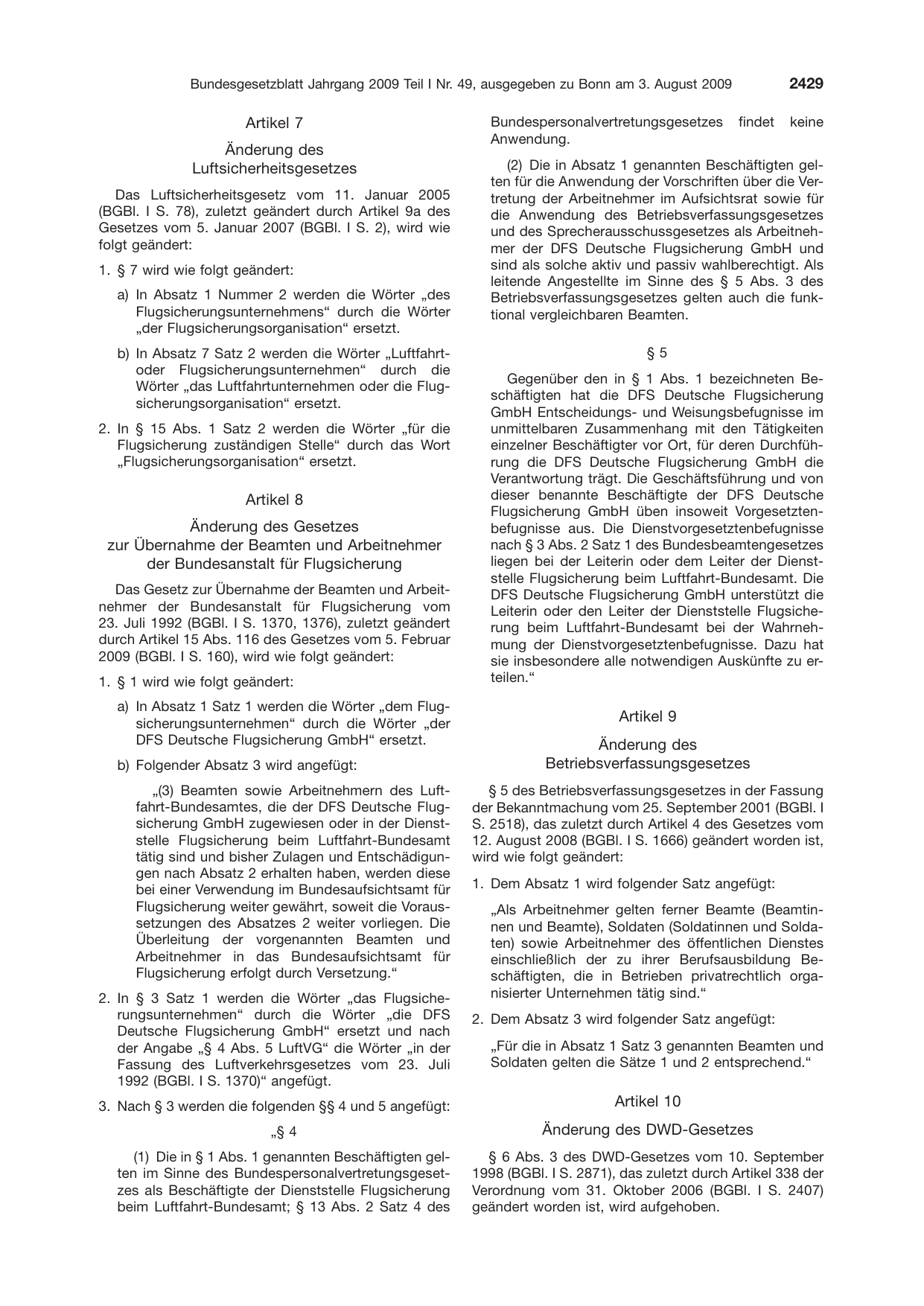 BGBl. 2009, Seite 2429 — Originalseite als Abbildung