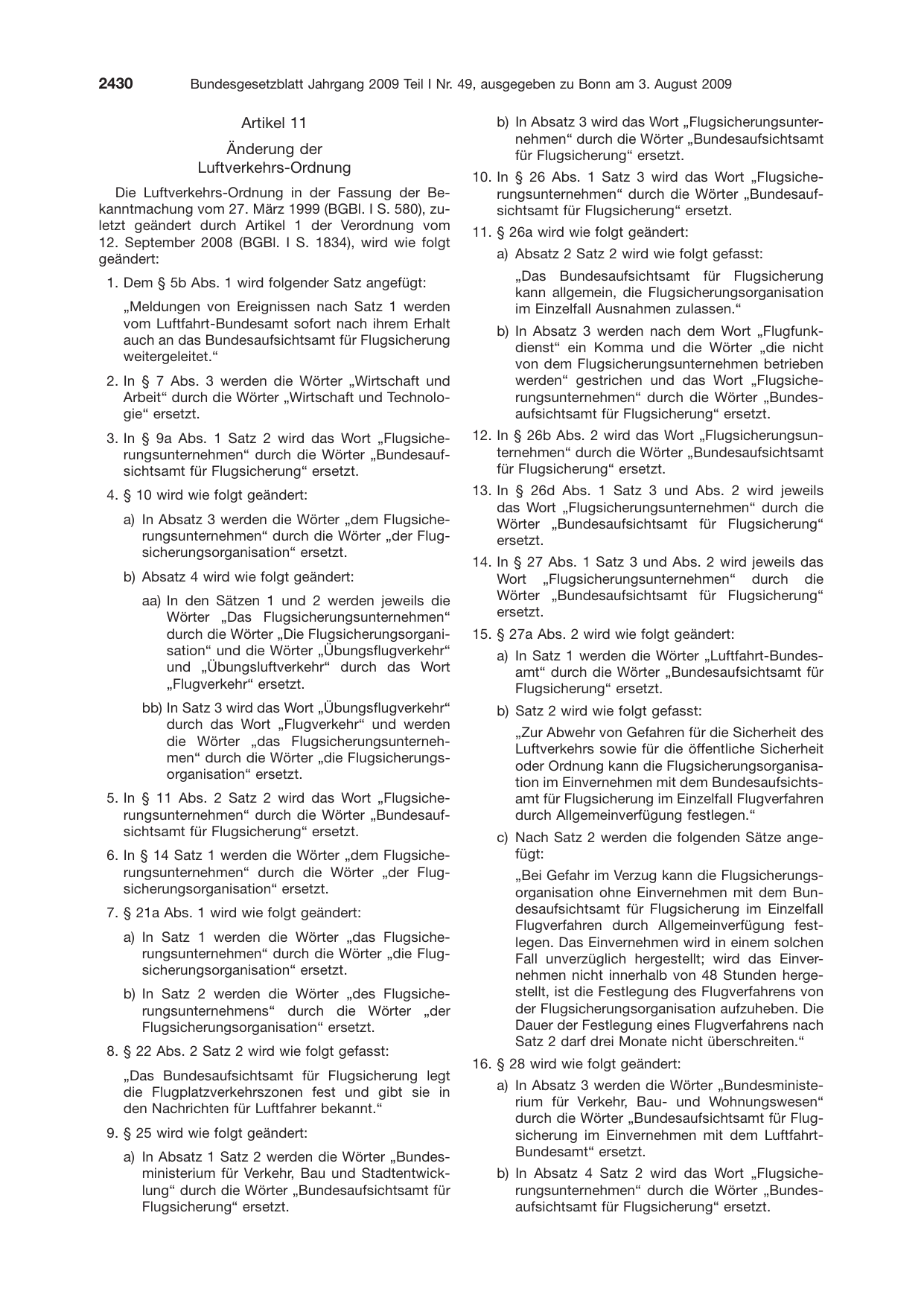 BGBl. 2009, Seite 2430 — Originalseite als Abbildung