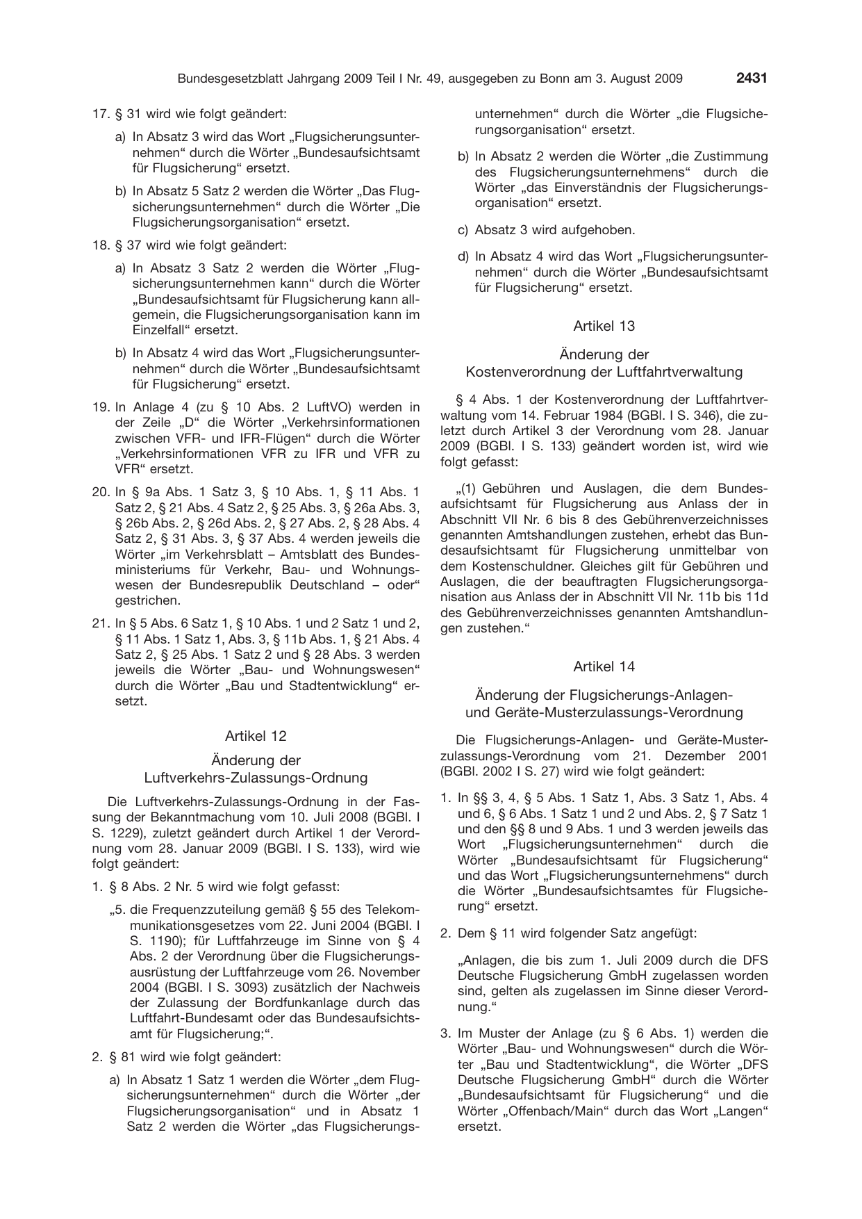 BGBl. 2009, Seite 2431 — Originalseite als Abbildung