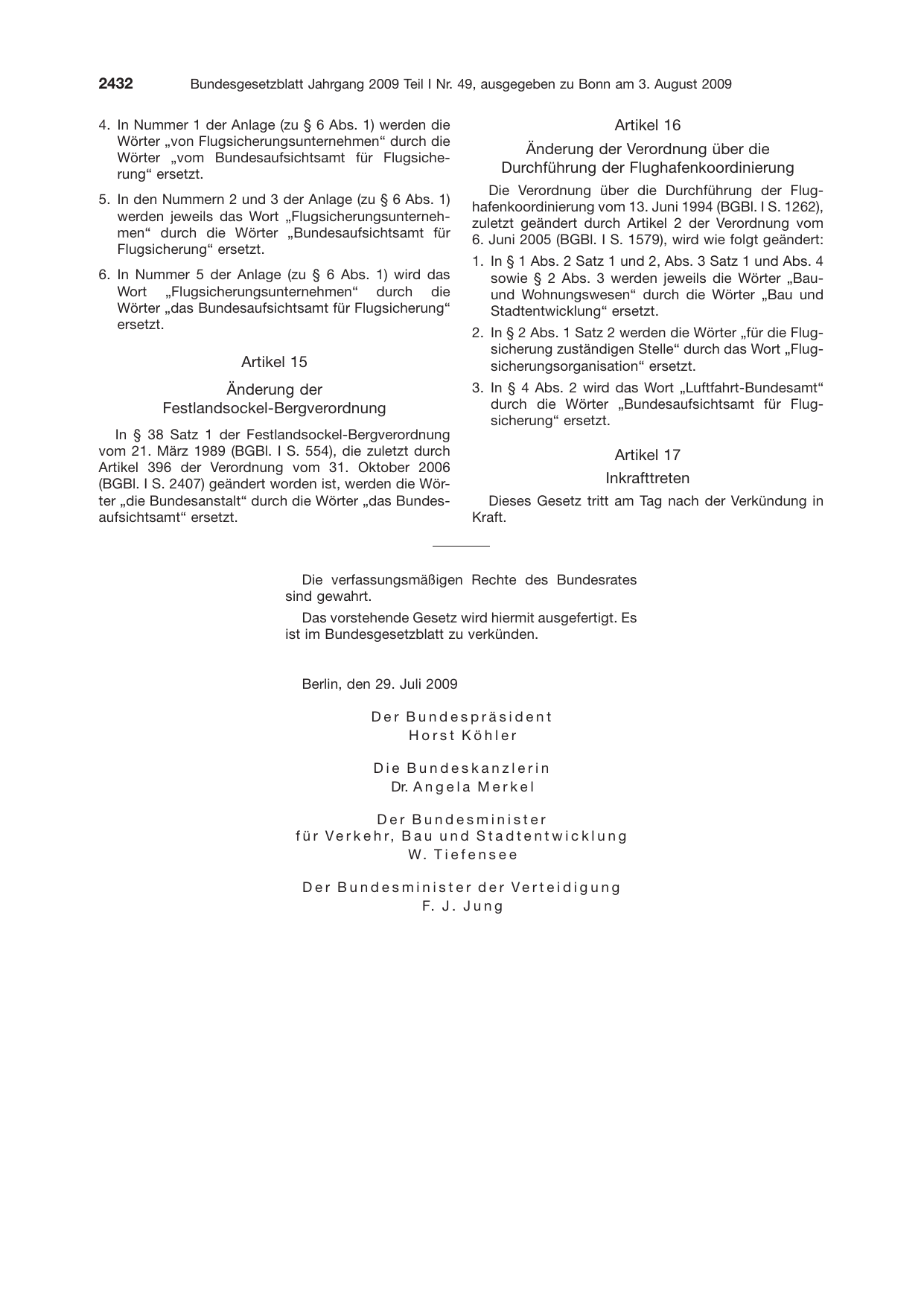 BGBl. 2009, Seite 2432 — Originalseite als Abbildung