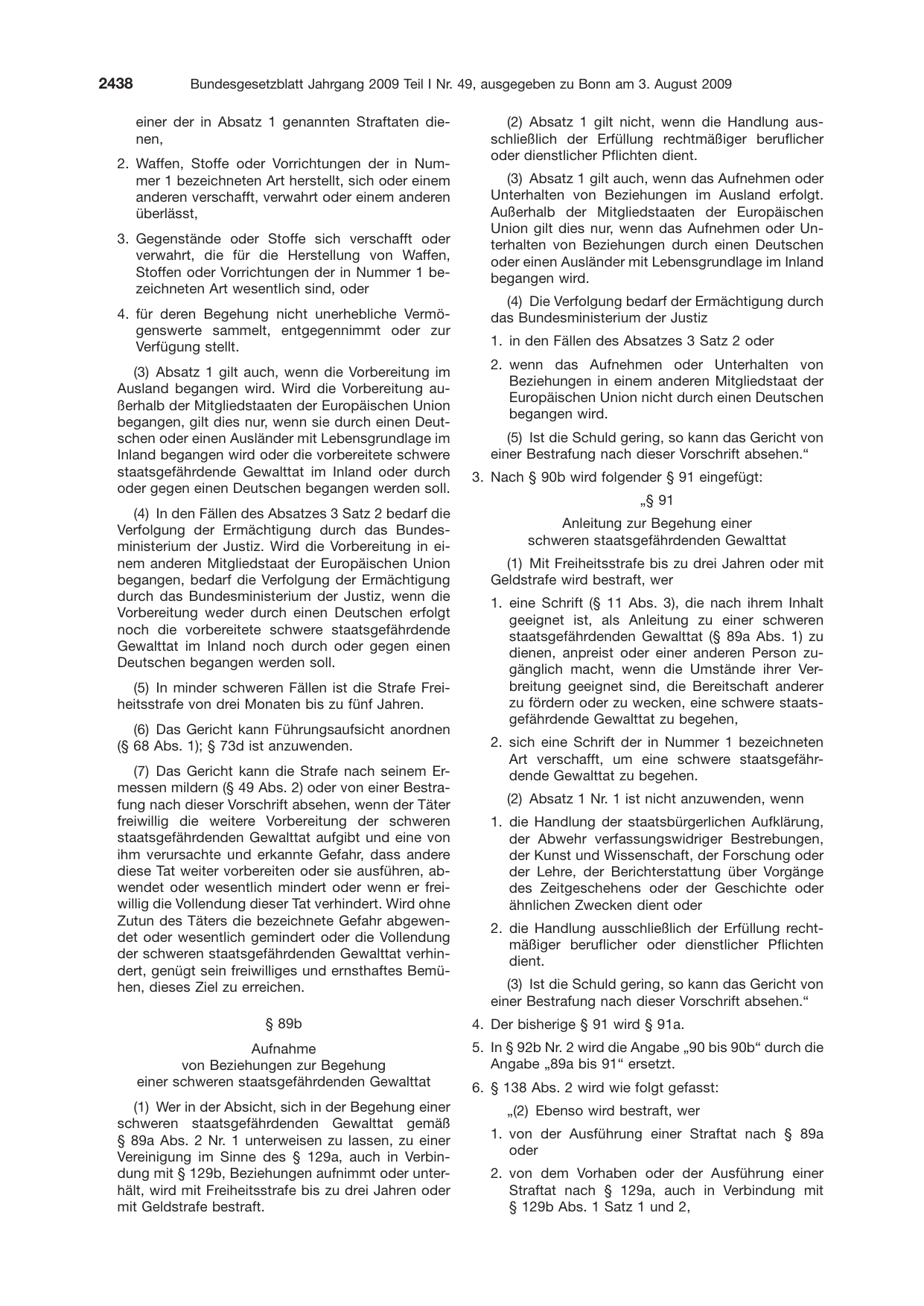 BGBl. 2009, Seite 2438 — Originalseite als Abbildung