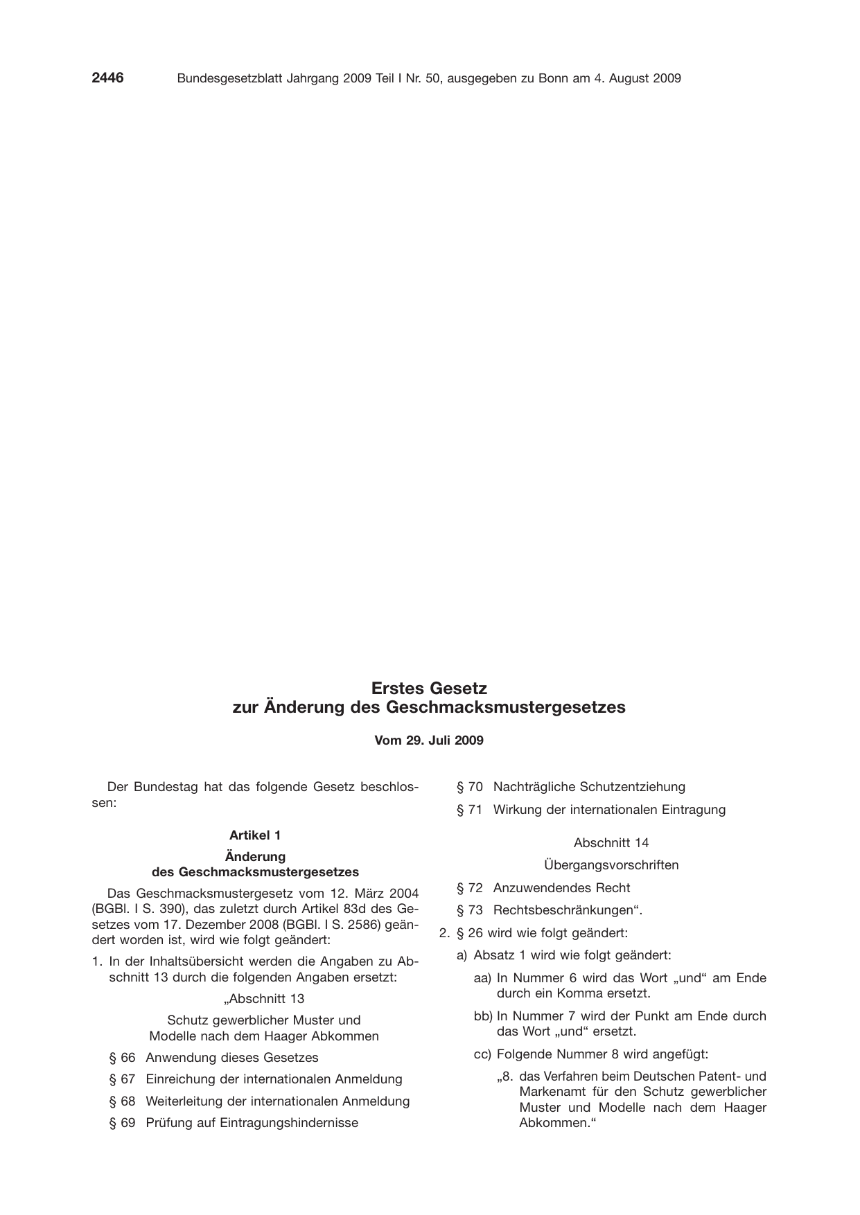 BGBl. 2009, Seite 2446 — Originalseite als Abbildung