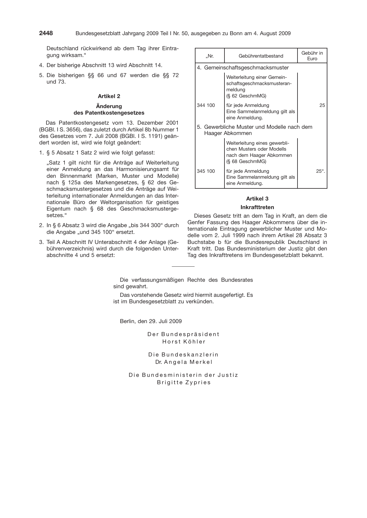 BGBl. 2009, Seite 2448 — Originalseite als Abbildung