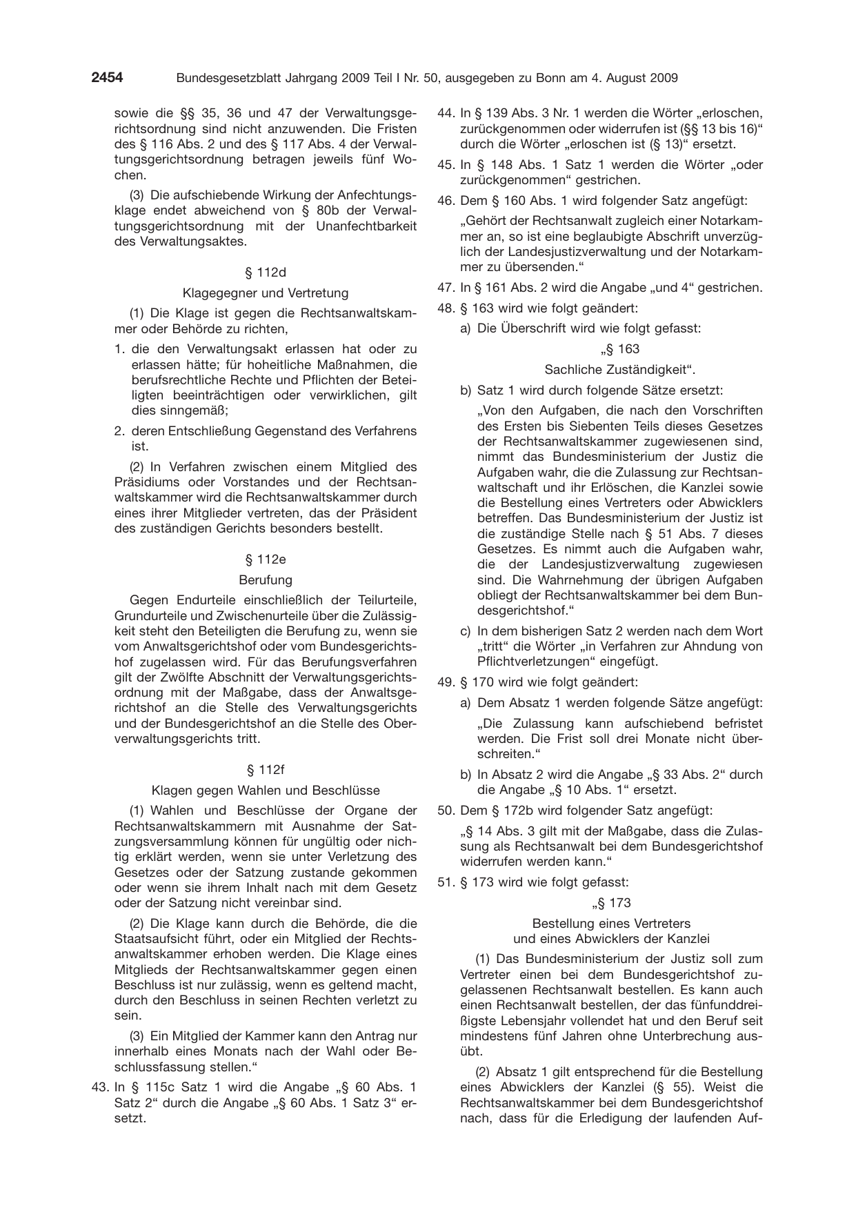 BGBl. 2009, Seite 2454 — Originalseite als Abbildung