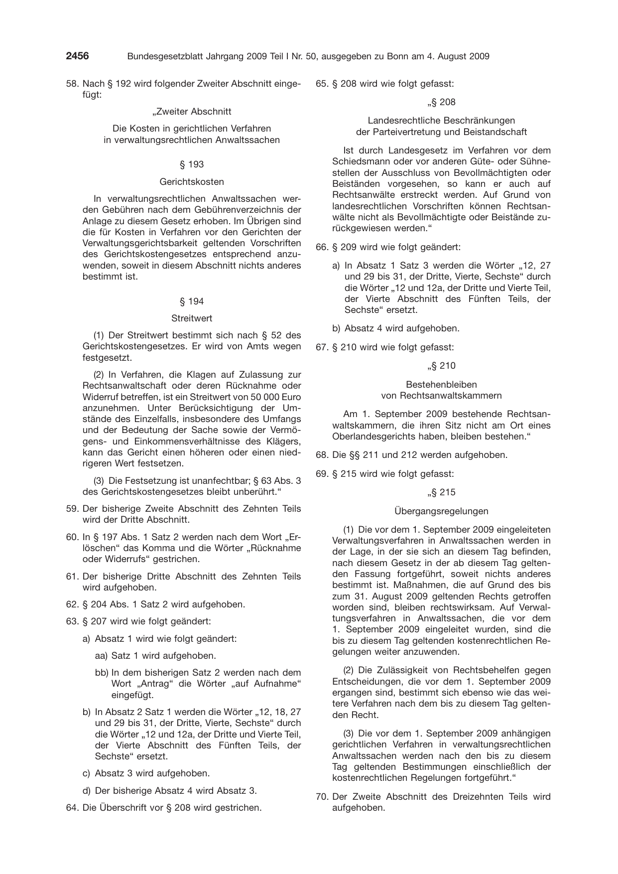 BGBl. 2009, Seite 2456 — Originalseite als Abbildung