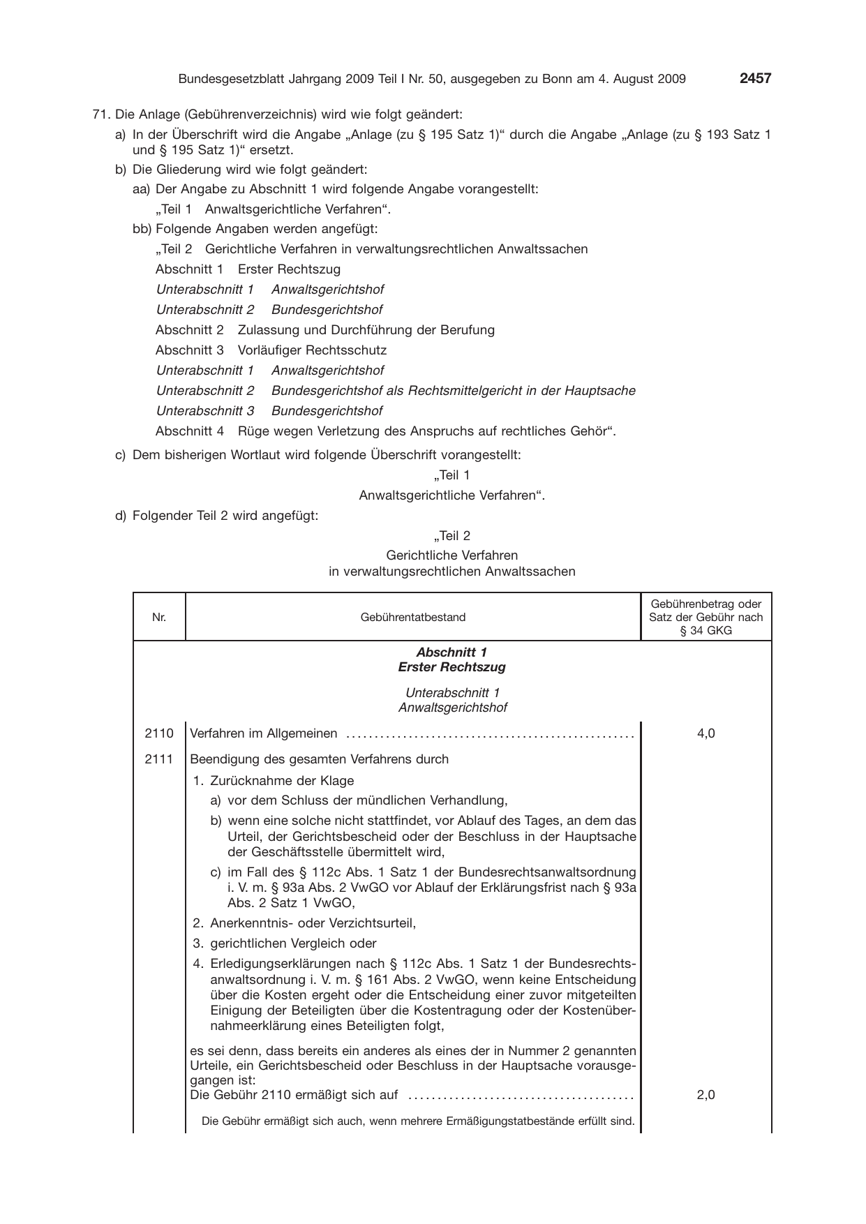 BGBl. 2009, Seite 2457 — Originalseite als Abbildung