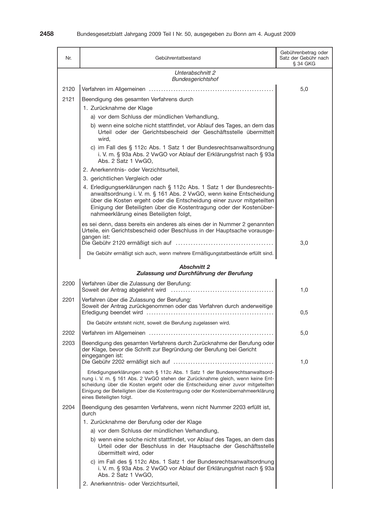 BGBl. 2009, Seite 2458 — Originalseite als Abbildung