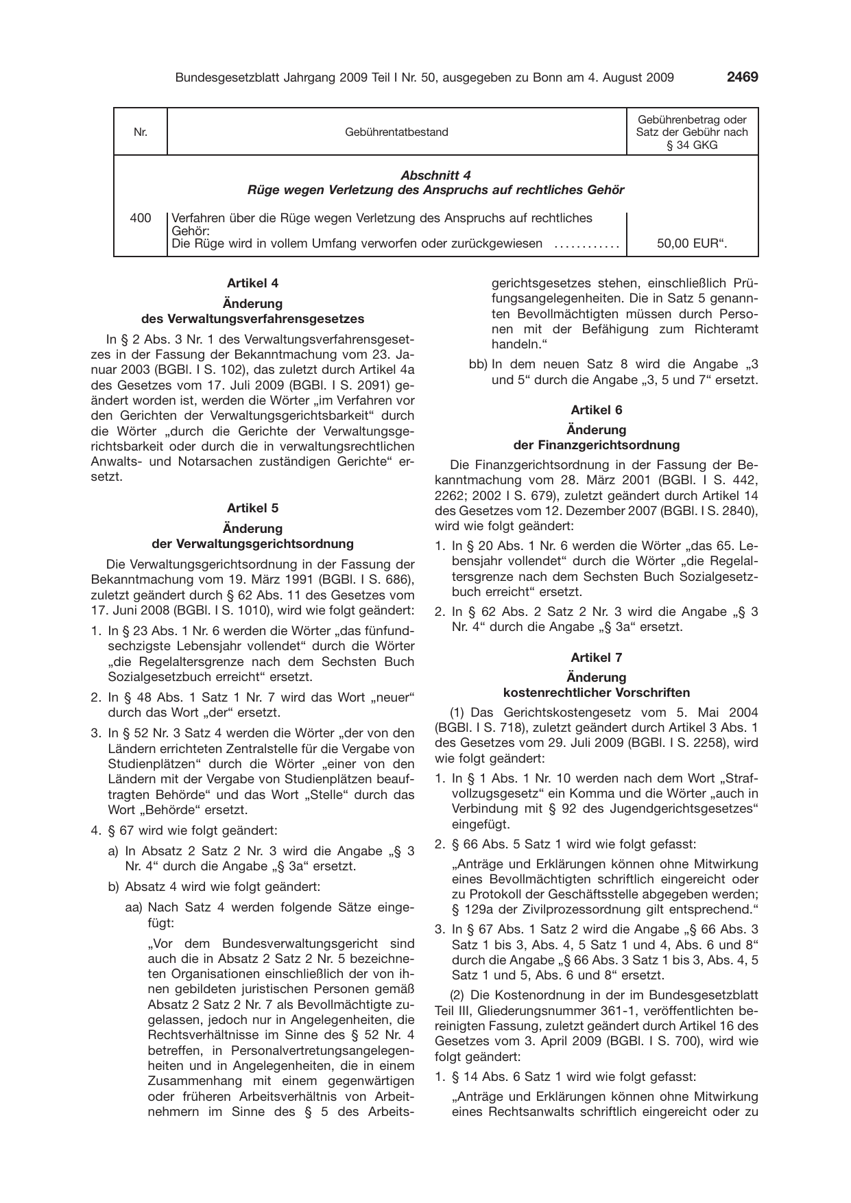 BGBl. 2009, Seite 2469 — Originalseite als Abbildung