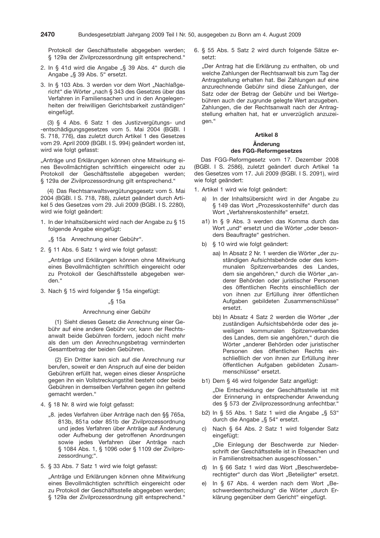 BGBl. 2009, Seite 2470 — Originalseite als Abbildung