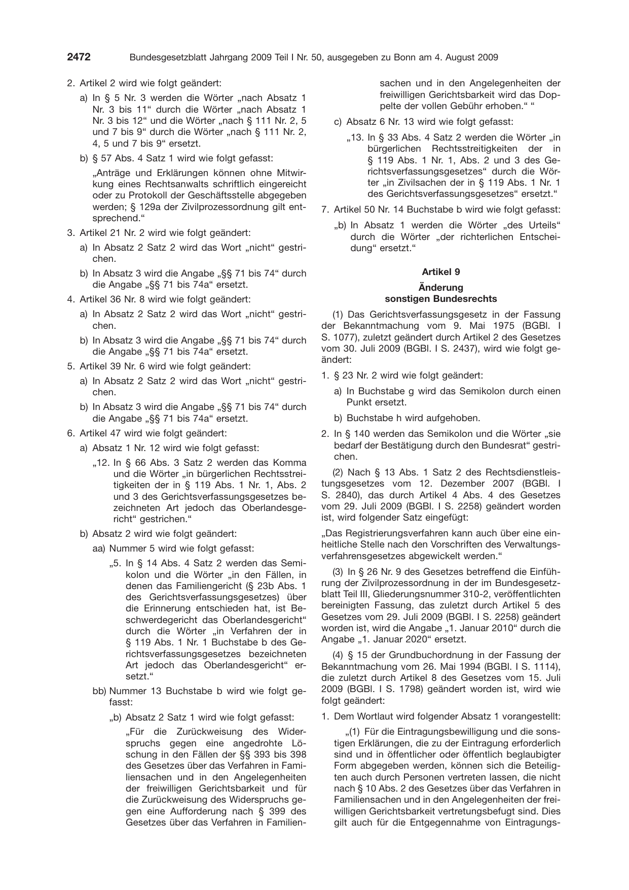 BGBl. 2009, Seite 2472 — Originalseite als Abbildung