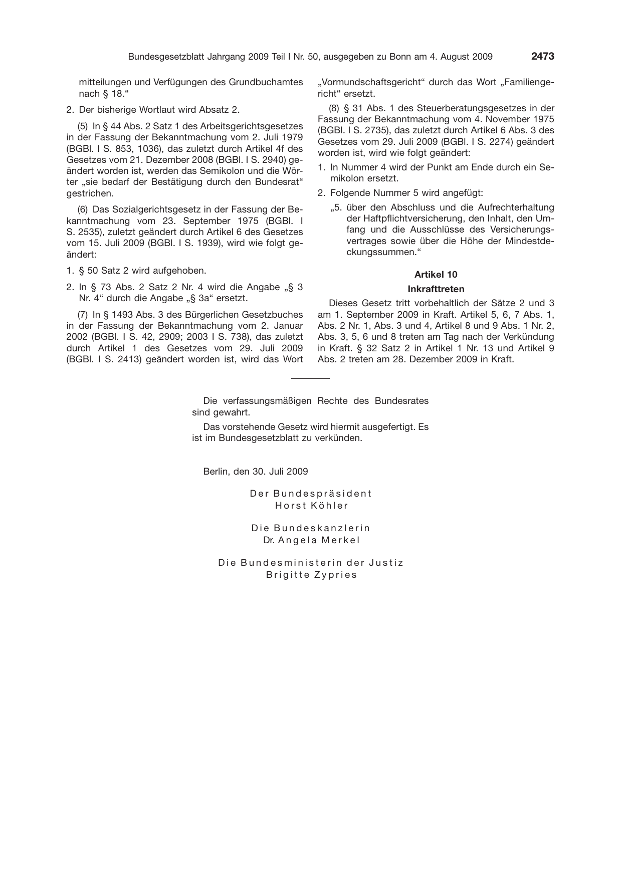 BGBl. 2009, Seite 2473 — Originalseite als Abbildung
