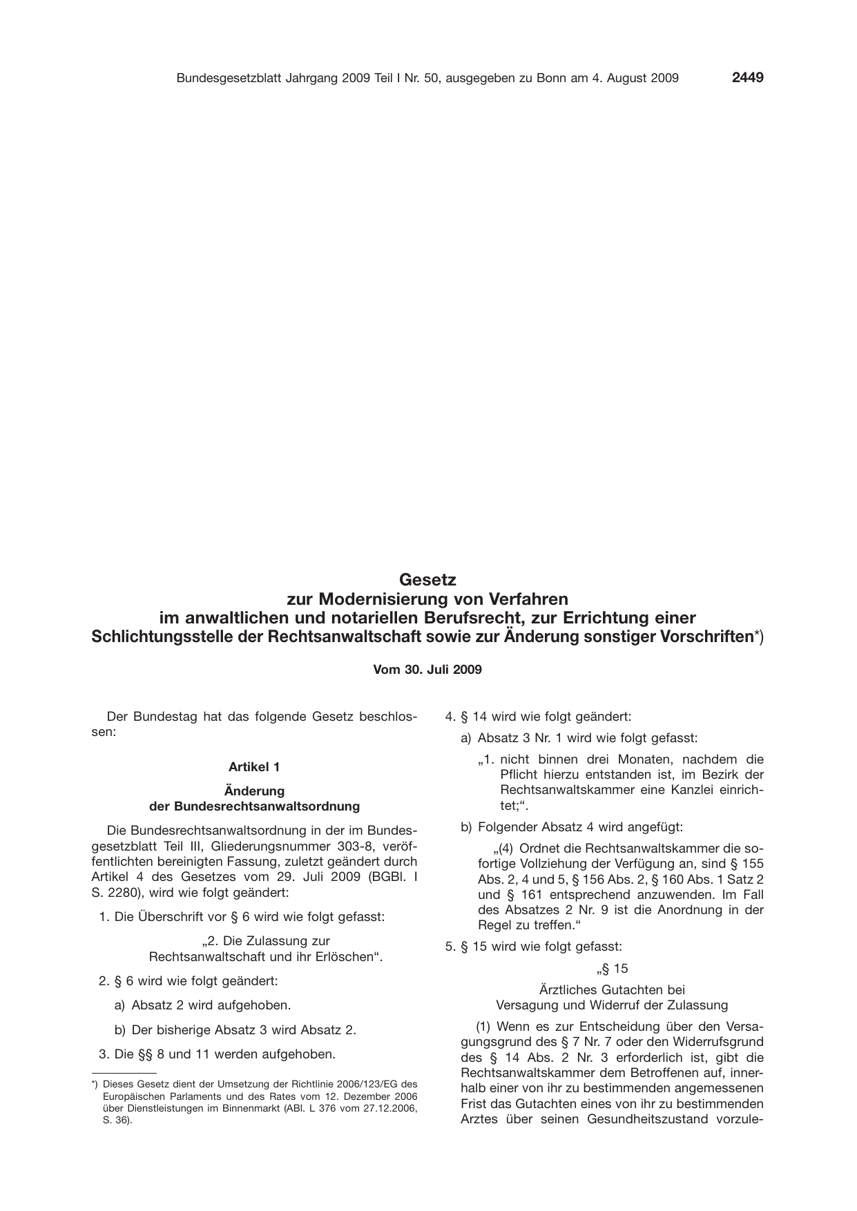 BGBl. 2009, Seite 2449 — Originalseite als Abbildung