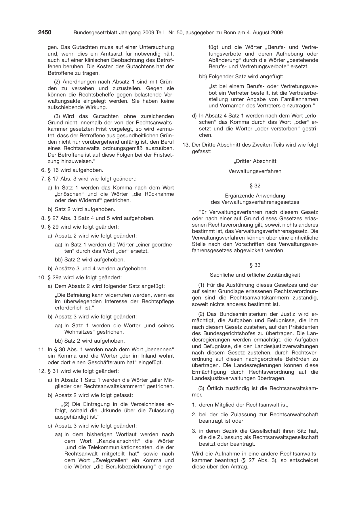 BGBl. 2009, Seite 2450 — Originalseite als Abbildung