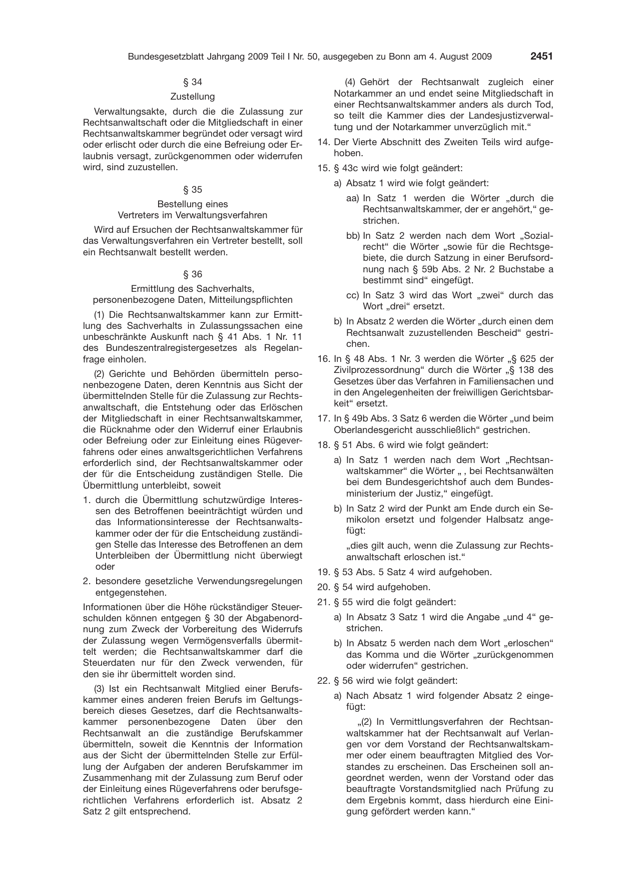 BGBl. 2009, Seite 2451 — Originalseite als Abbildung