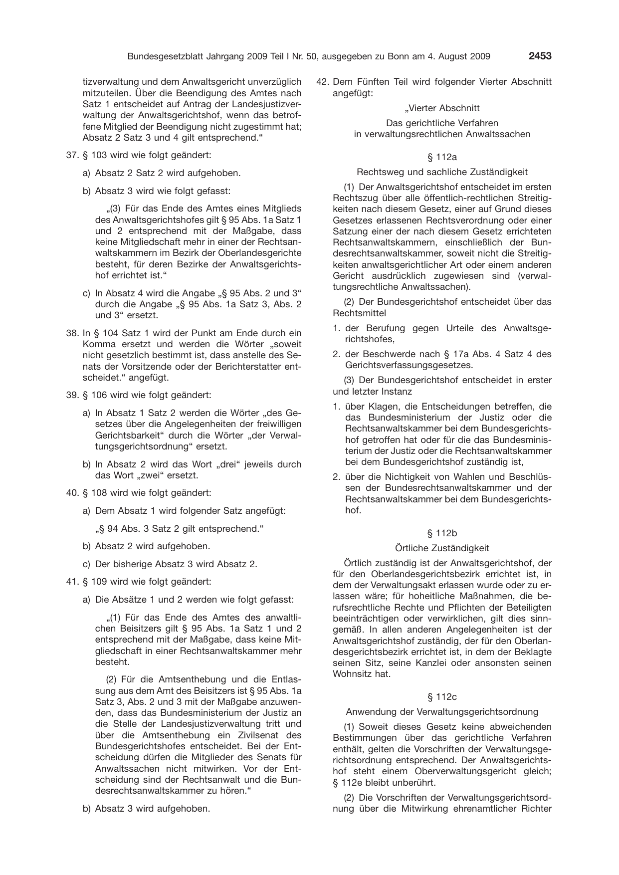 BGBl. 2009, Seite 2453 — Originalseite als Abbildung
