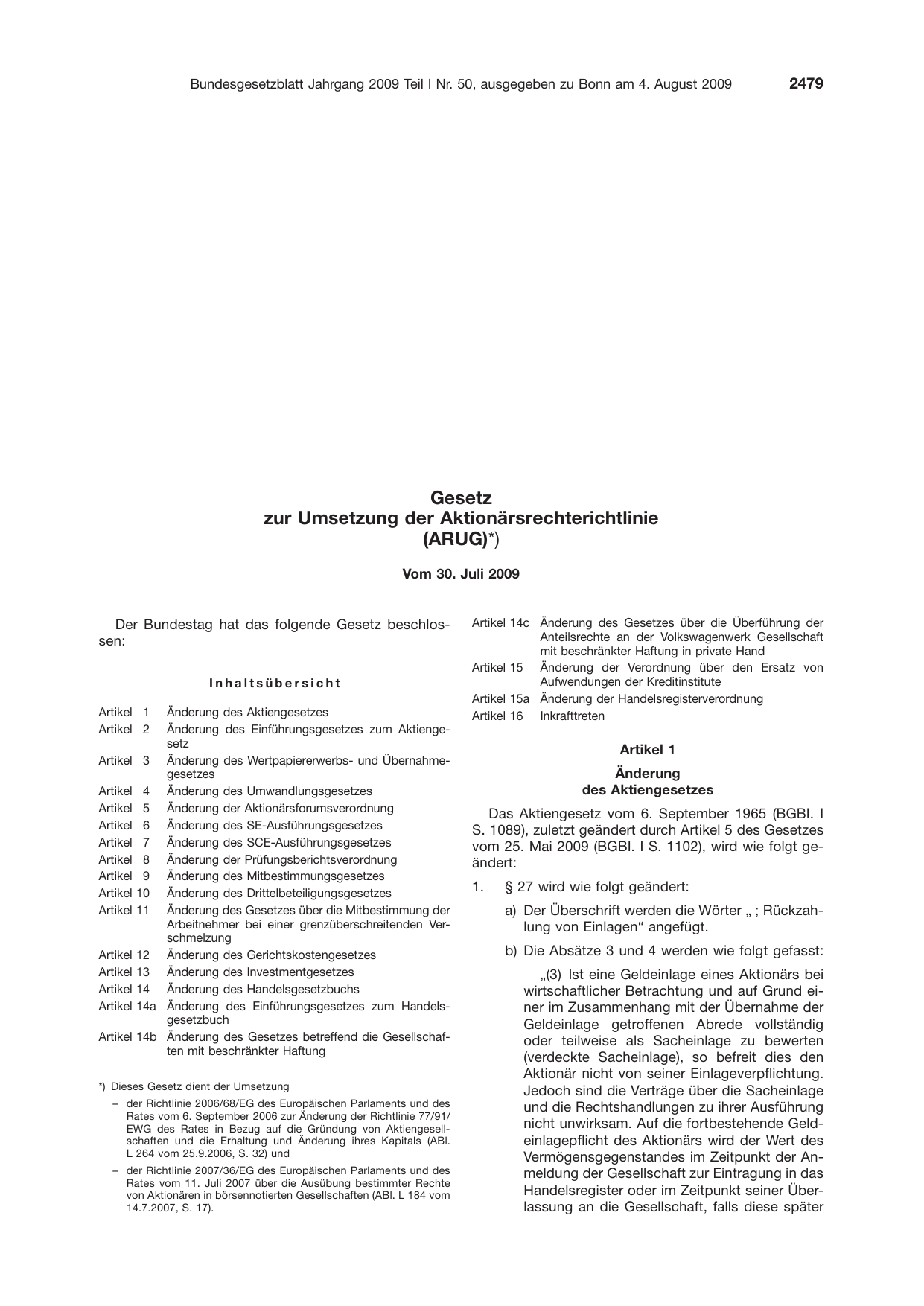 BGBl. 2009, Seite 2479 — Originalseite als Abbildung