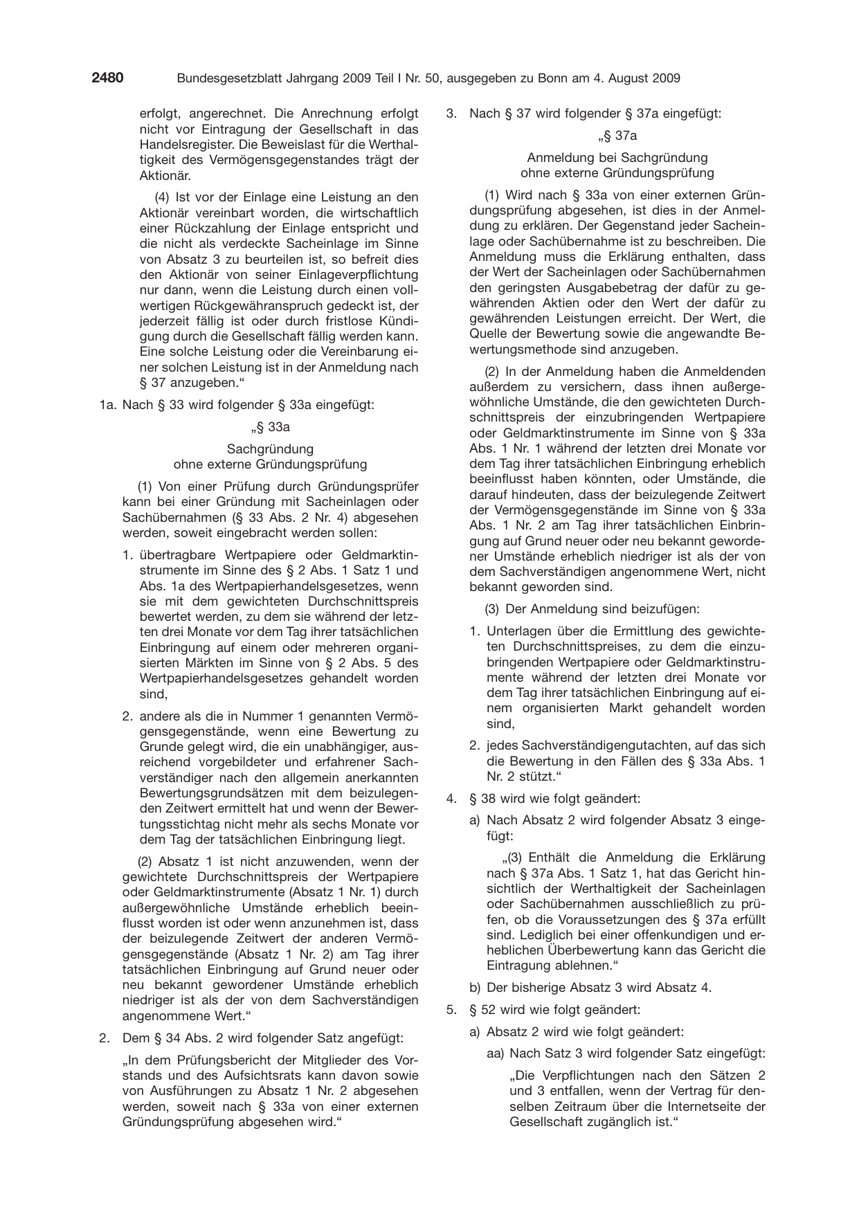 BGBl. 2009, Seite 2480 — Originalseite als Abbildung