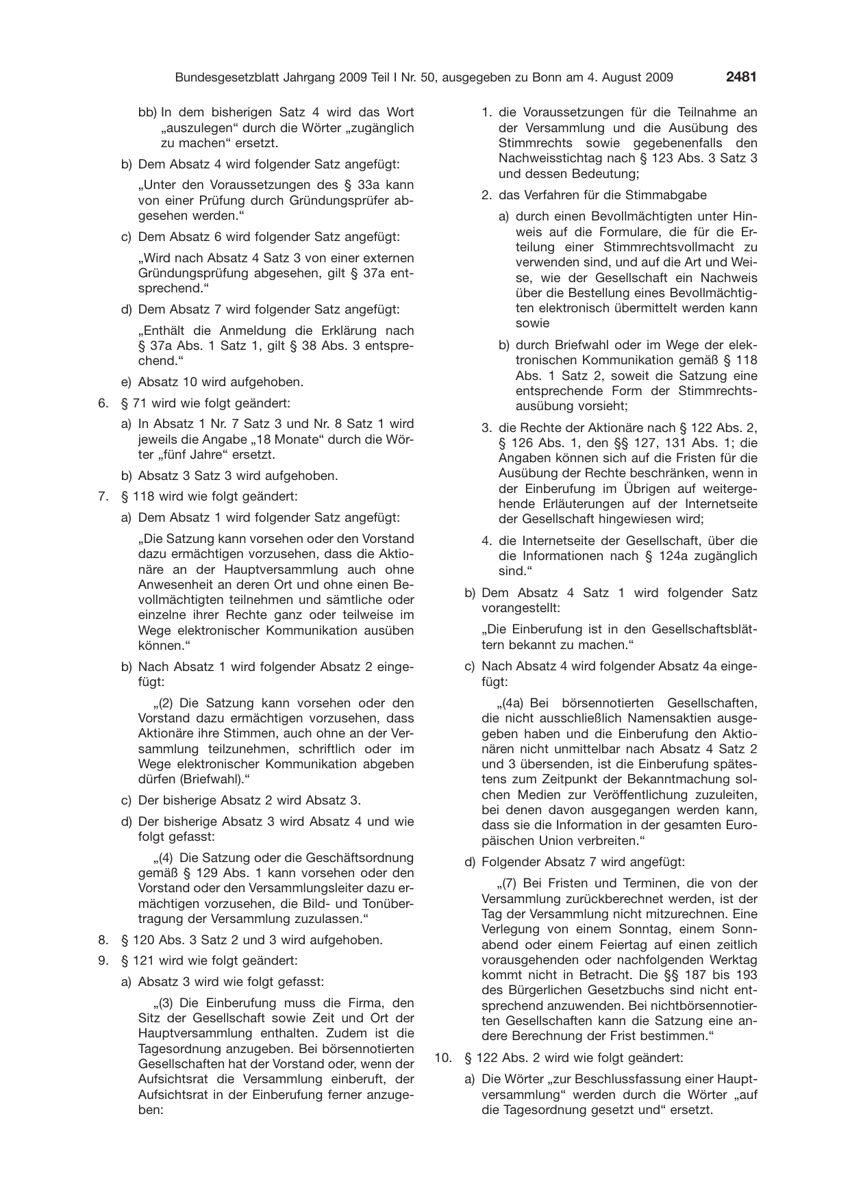 BGBl. 2009, Seite 2481 — Originalseite als Abbildung