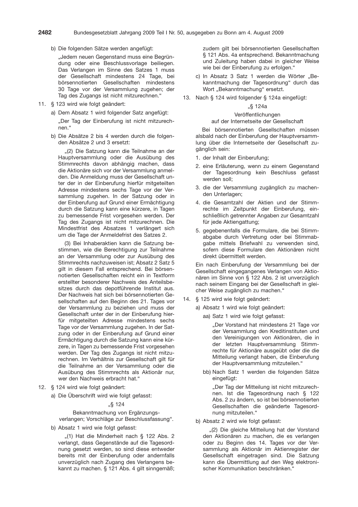 BGBl. 2009, Seite 2482 — Originalseite als Abbildung