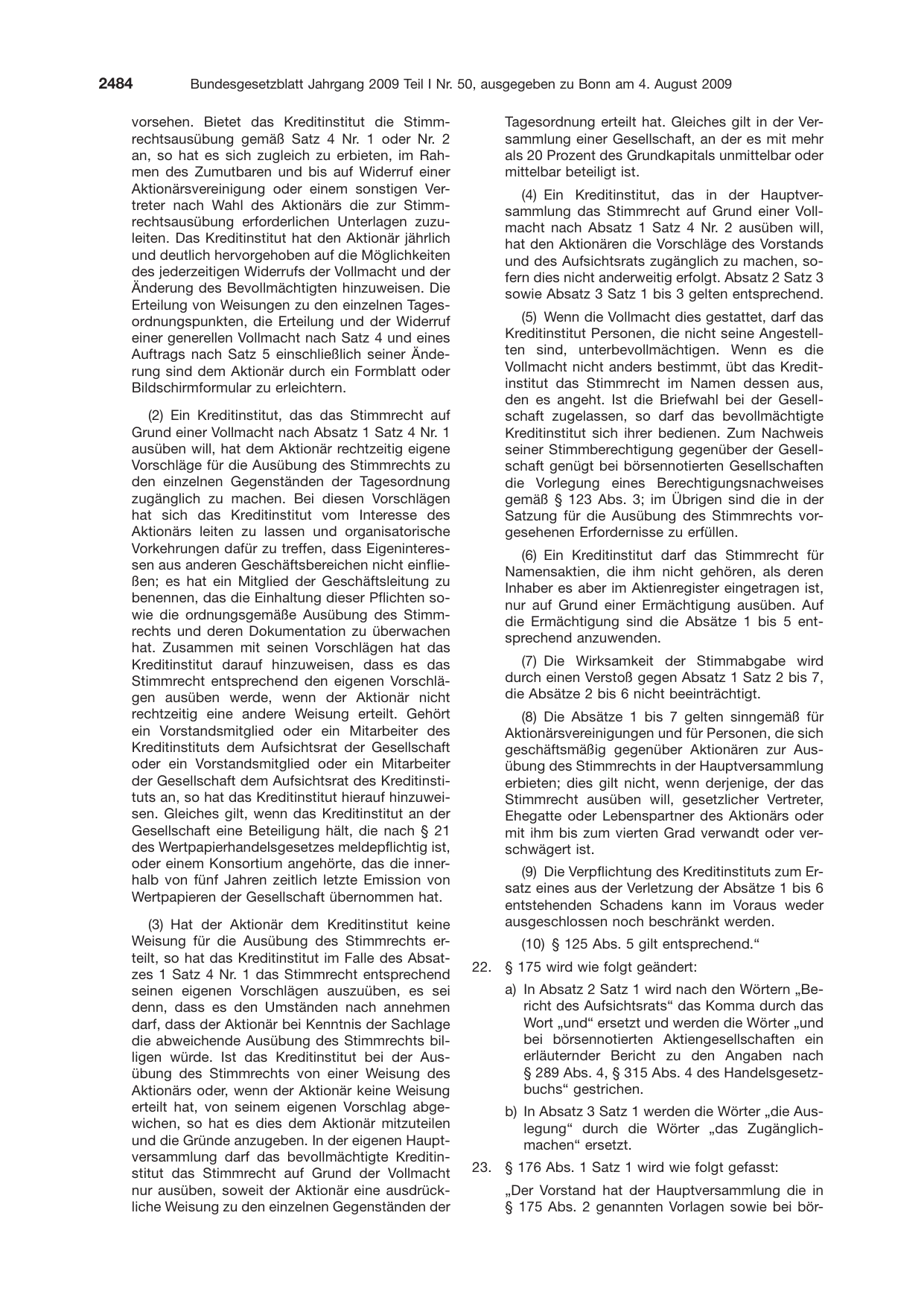 BGBl. 2009, Seite 2484 — Originalseite als Abbildung