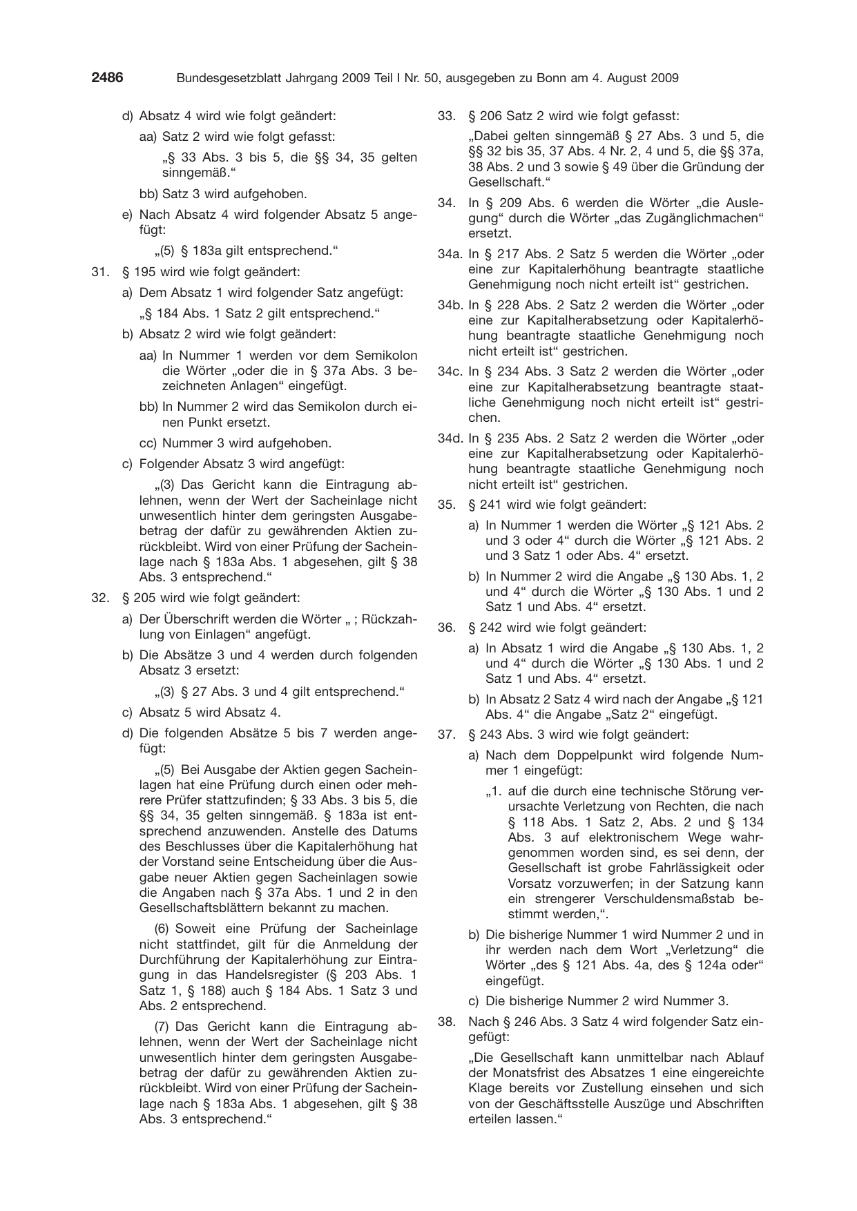 BGBl. 2009, Seite 2486 — Originalseite als Abbildung