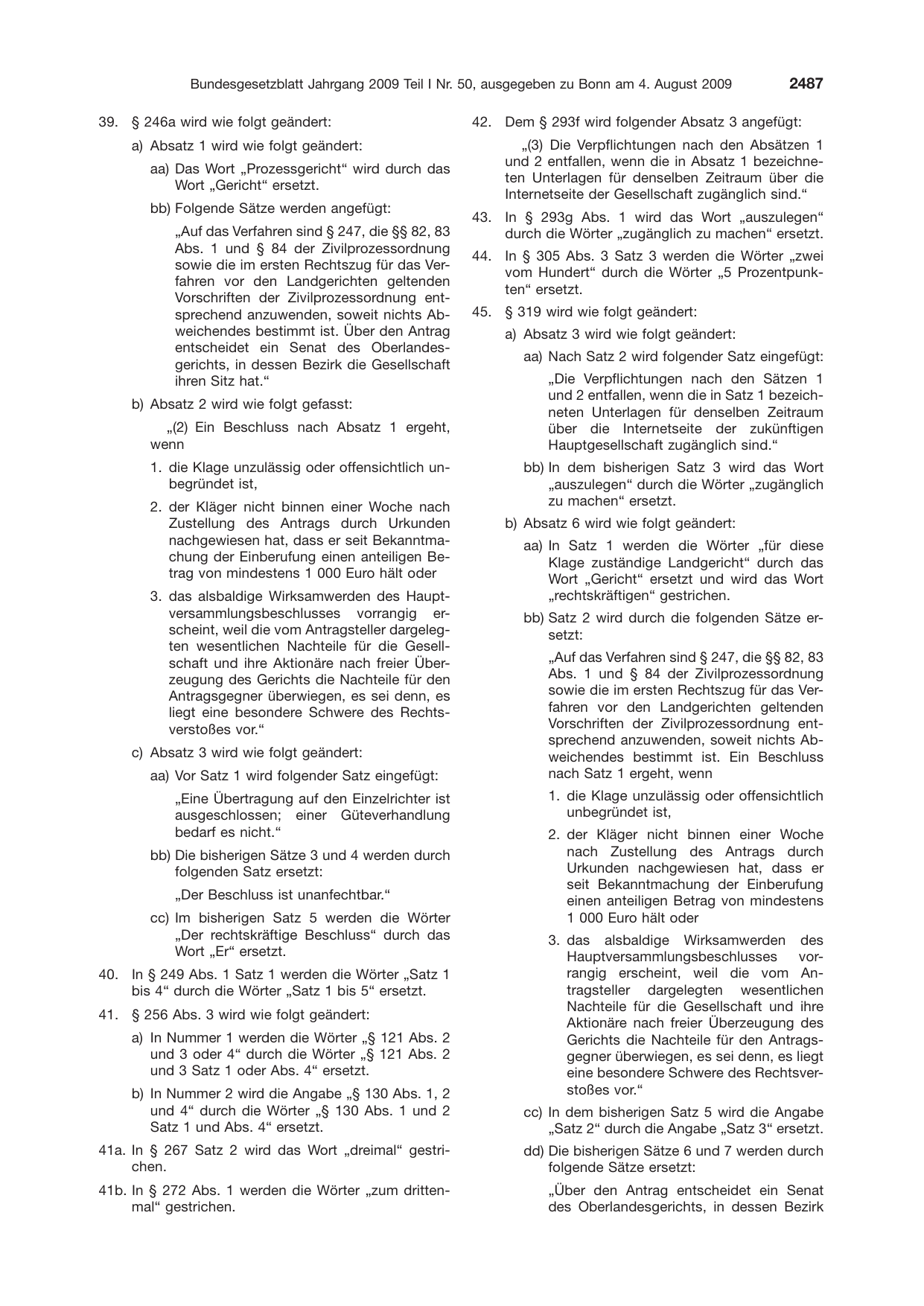 BGBl. 2009, Seite 2487 — Originalseite als Abbildung