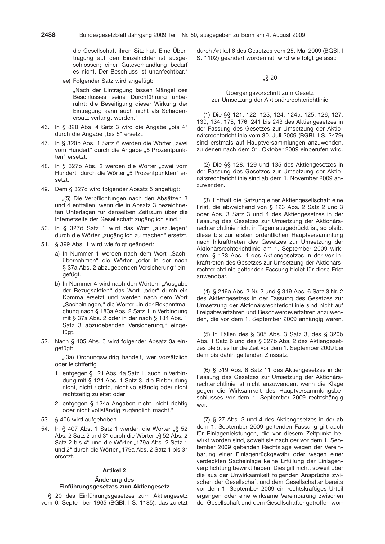 BGBl. 2009, Seite 2488 — Originalseite als Abbildung