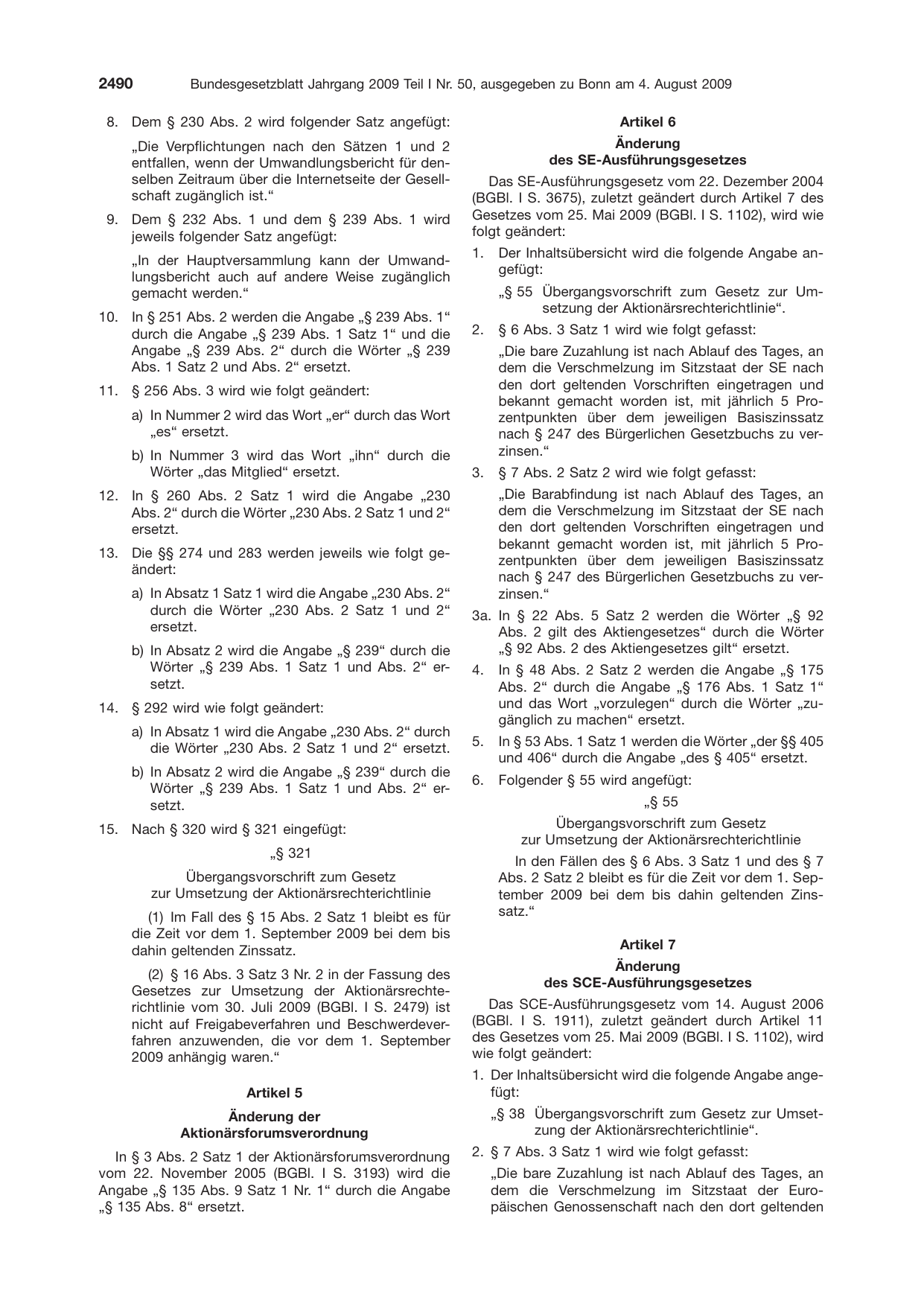 BGBl. 2009, Seite 2490 — Originalseite als Abbildung