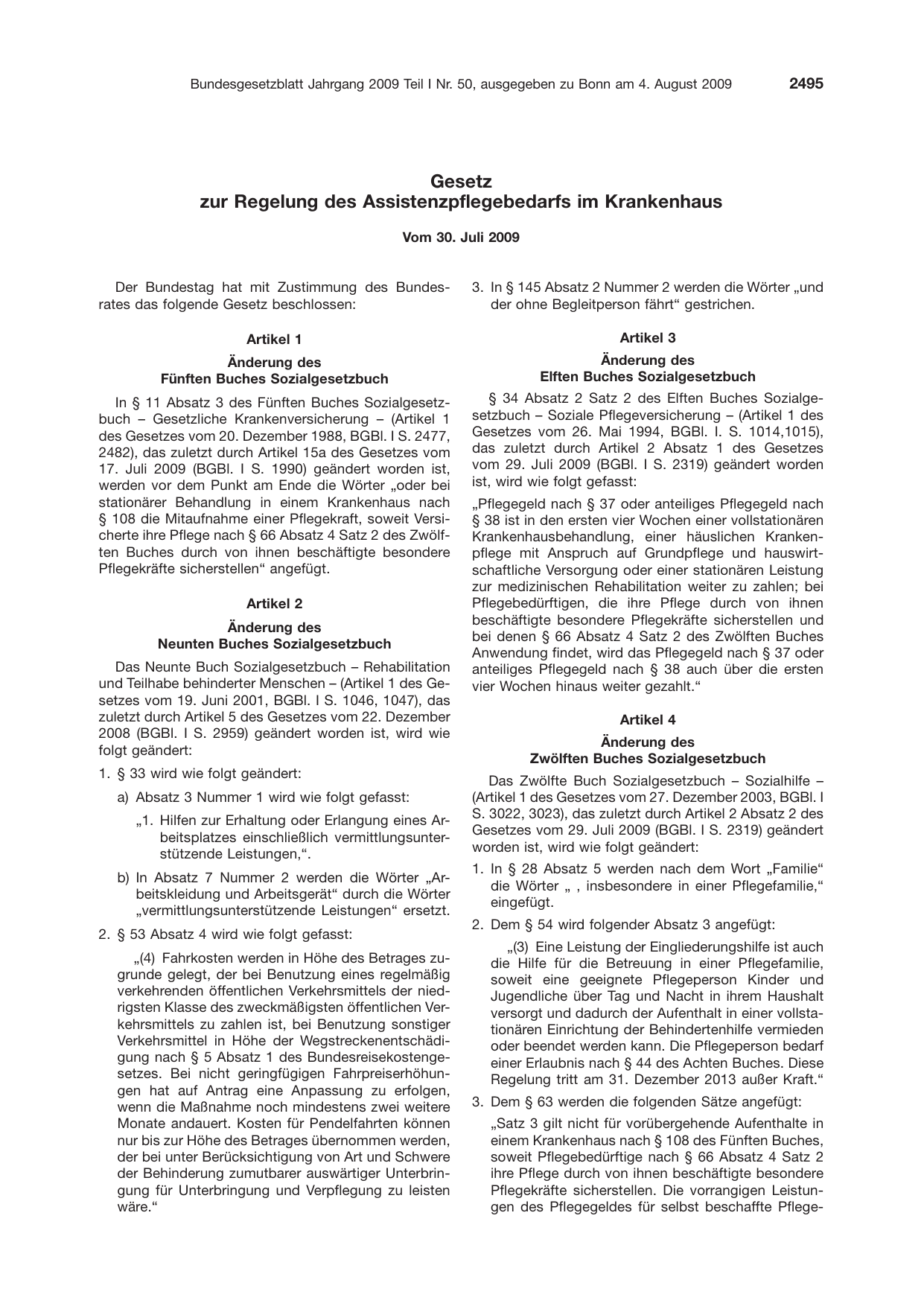 BGBl. 2009, Seite 2495 — Originalseite als Abbildung