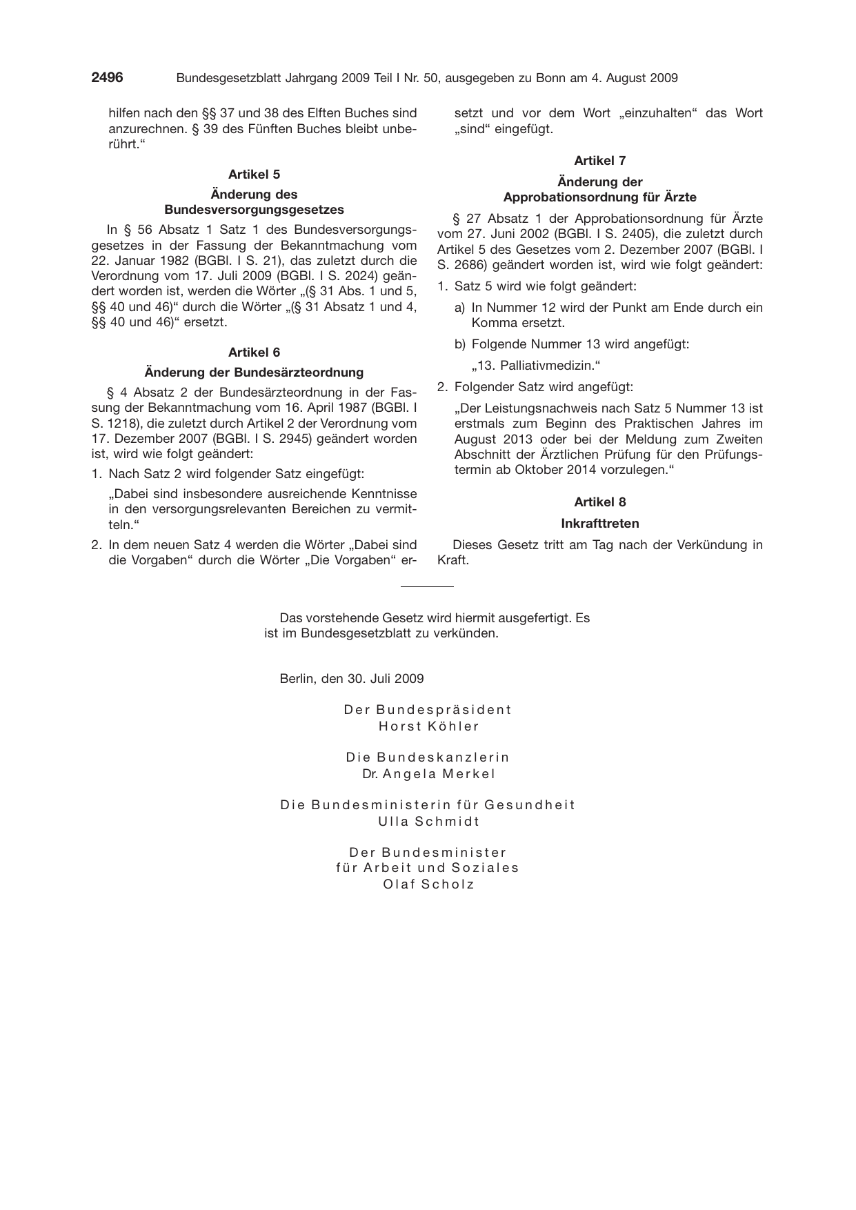 BGBl. 2009, Seite 2496 — Originalseite als Abbildung