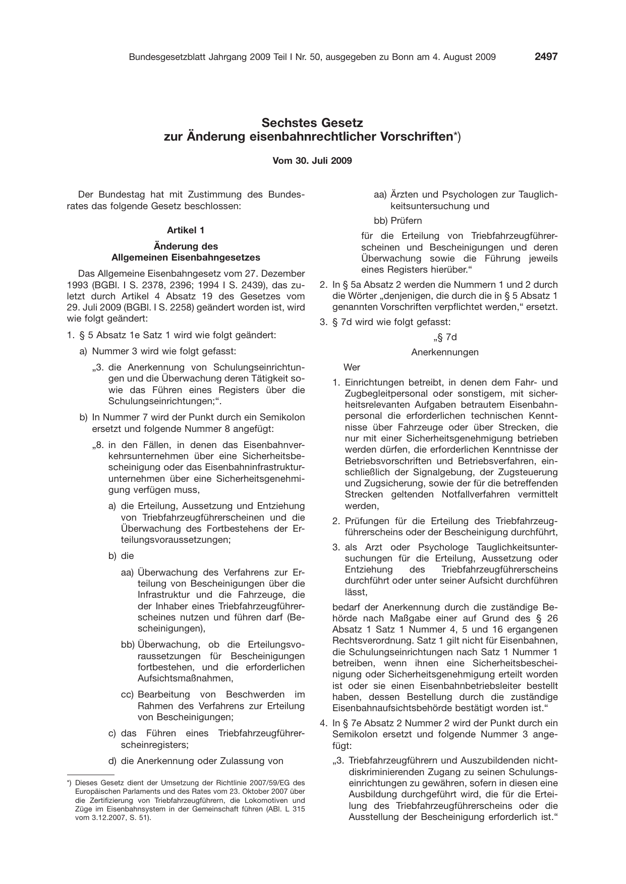 BGBl. 2009, Seite 2497 — Originalseite als Abbildung
