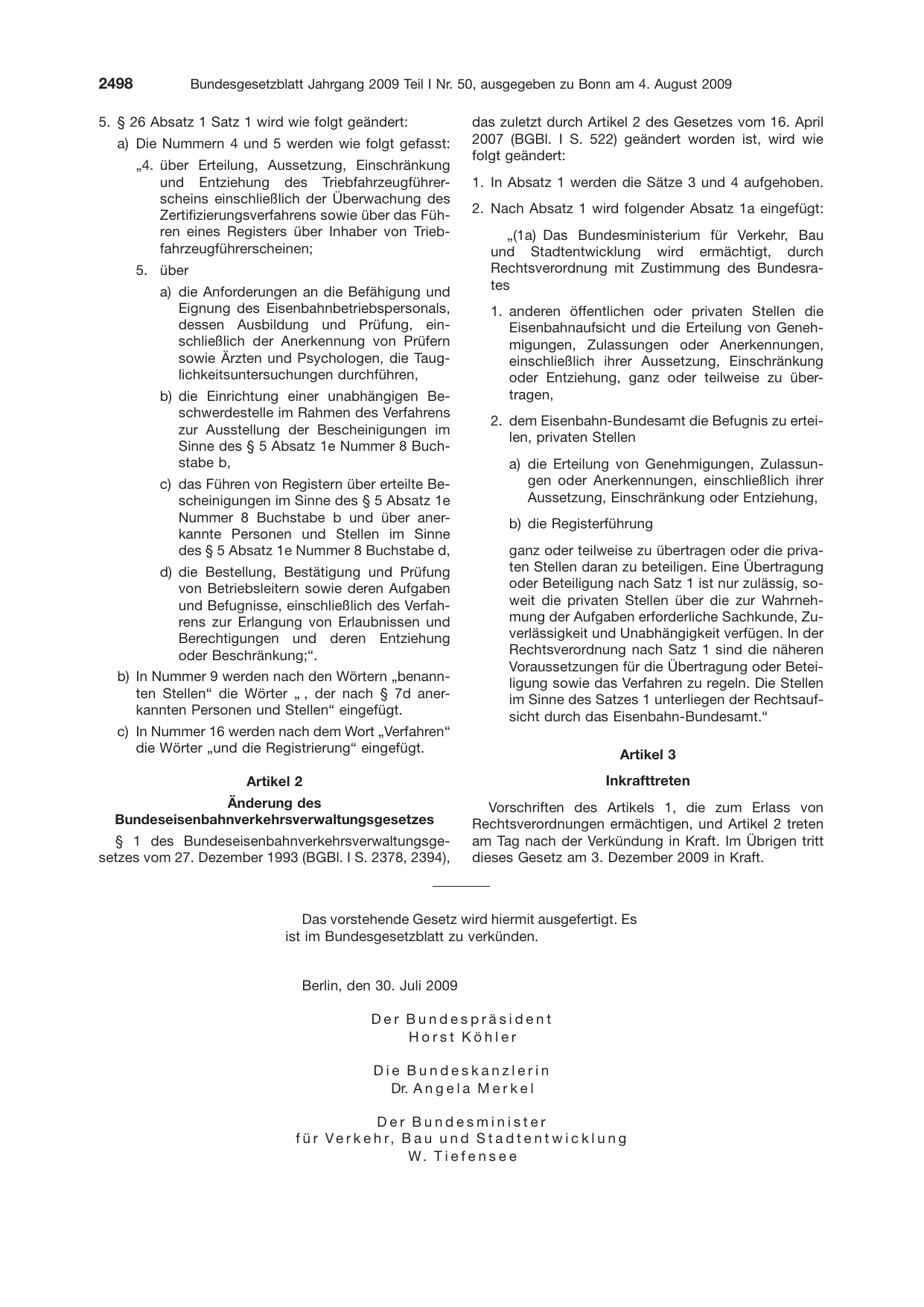 BGBl. 2009, Seite 2498 — Originalseite als Abbildung