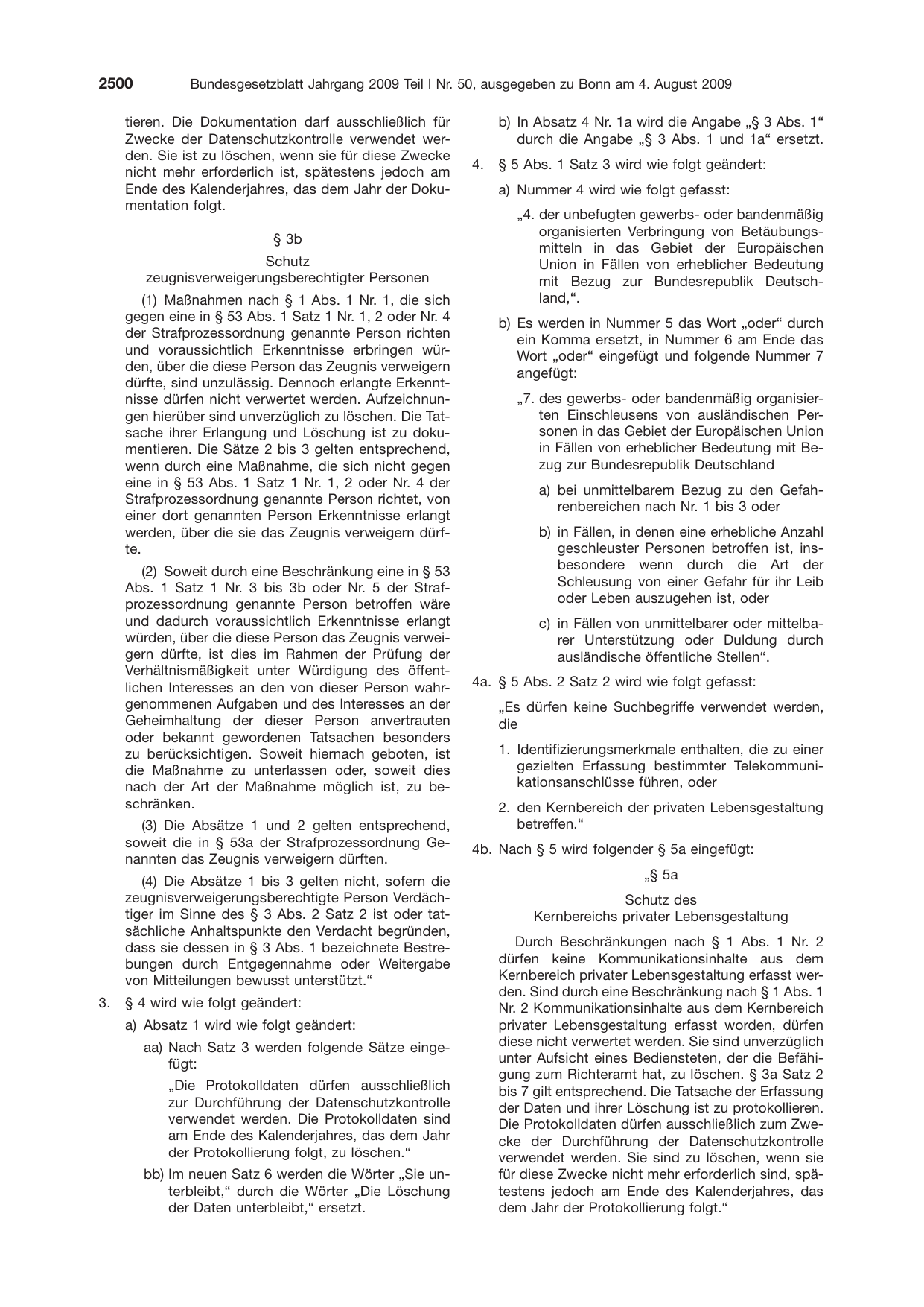 BGBl. 2009, Seite 2500 — Originalseite als Abbildung