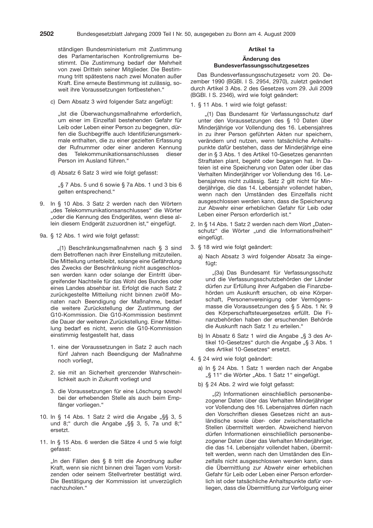 BGBl. 2009, Seite 2502 — Originalseite als Abbildung
